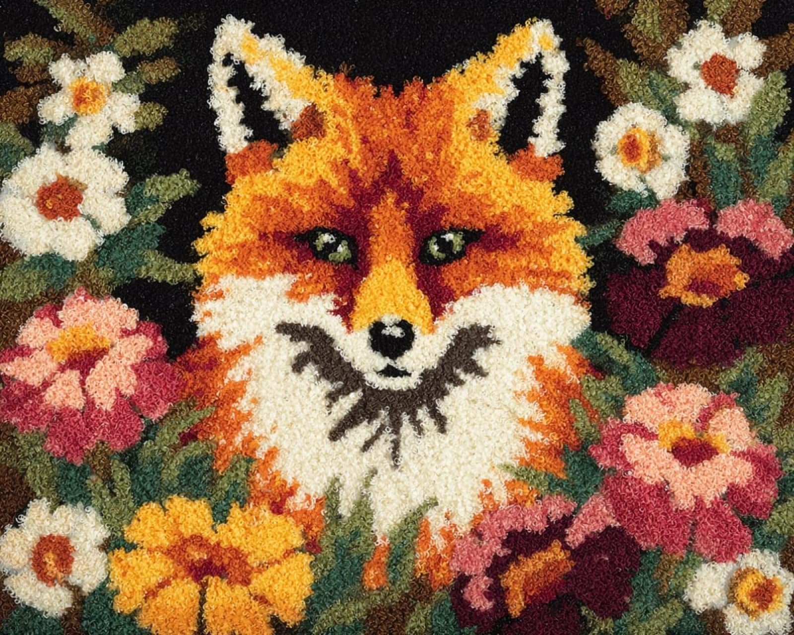 Wallphantom Rug Making Kit for Adults Beginners,Foxes and Flowers,Latch Hook Cushion Kits,Carpet Embroidery Needlework Crocheting,Tapestry for Home Decoration,80x115cm