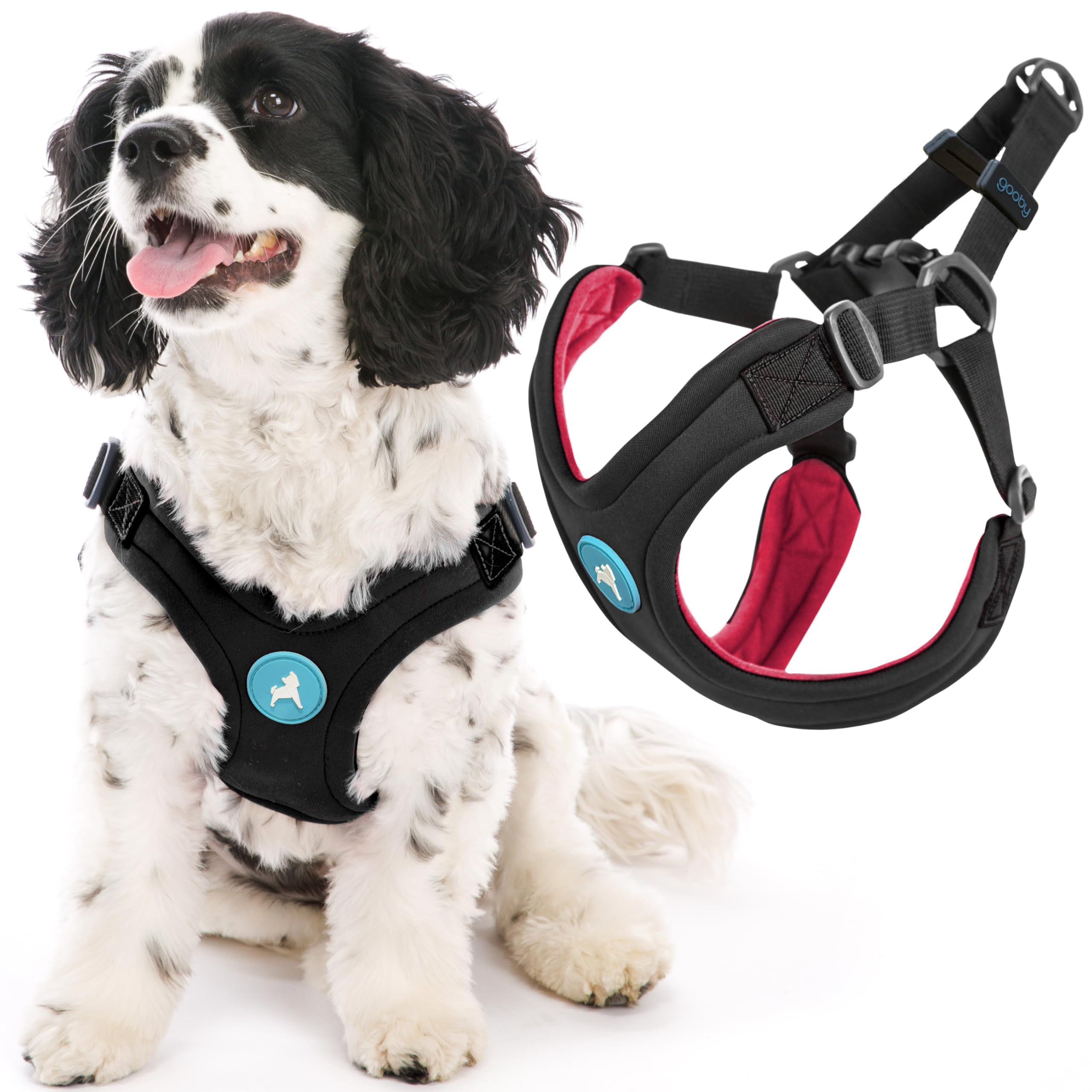 Gooby Escape Free Sport Harness - Black, Large - No Choke Step-in Patented Neoprene Small Dog Harness with Four-Point Adjustment - Perfect on The Go