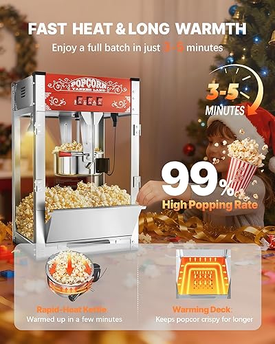 Miniatura 2 de Máquina comercial de palomitas de maíz de 16 onzas, 1440 W, máquina de palomitas de maíz de cine, máquina de palomitas de maíz de mesa roja con Rojo