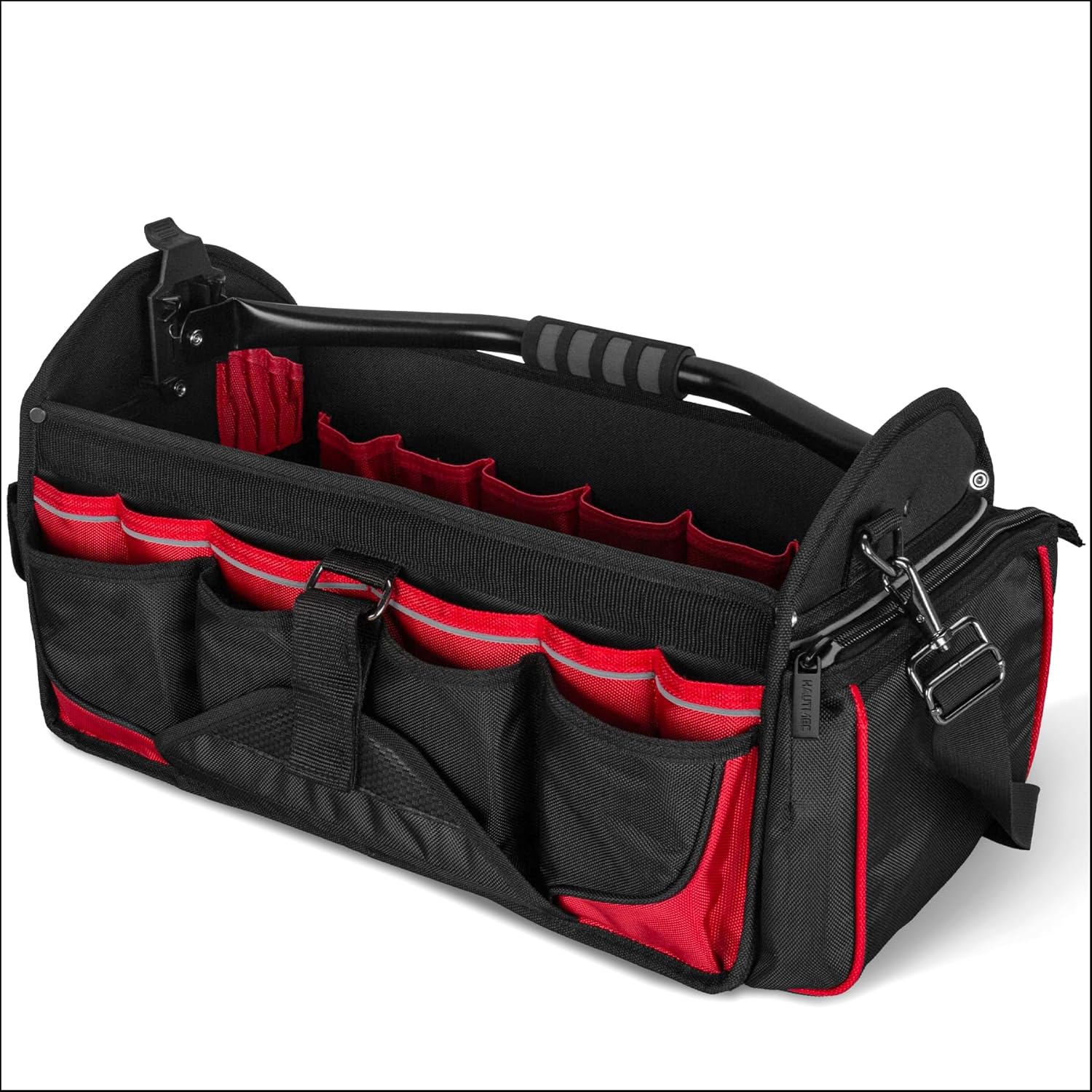 HAUTMEC 18.5" Heavy-Duty Tool Tote, 1680D Open Top Tool Bag with 39-Pockets, Rotating Steel Handle, Padded Shoulder Strap & Water-Resistant Base - HT0178