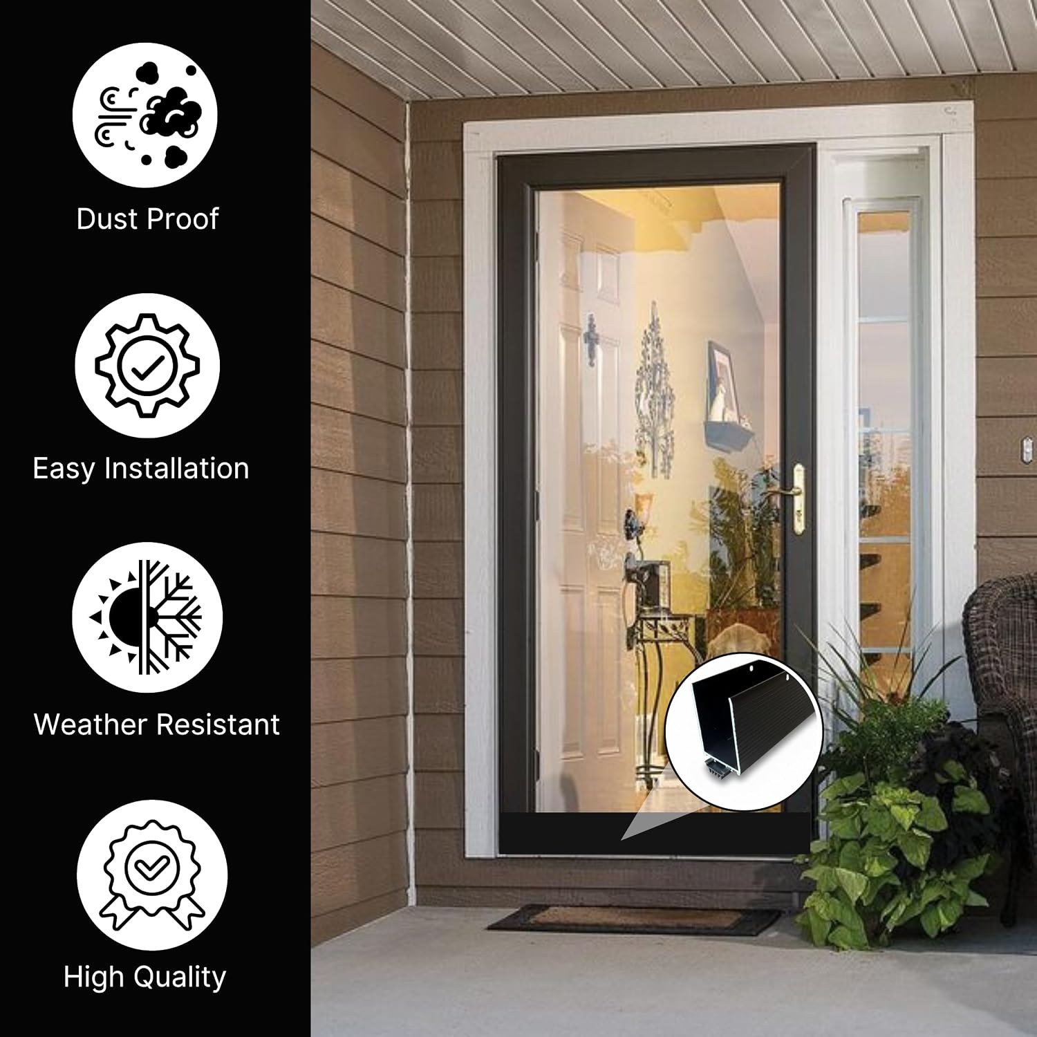 KC Hardware Storm 1-3/4” x 3" U WRAP KICKPLATE Storm Door Sweep Replacement Bottom Sweep Aluminum Expander for Security Storm Door Weatherstripping (Black 48 Inch)
