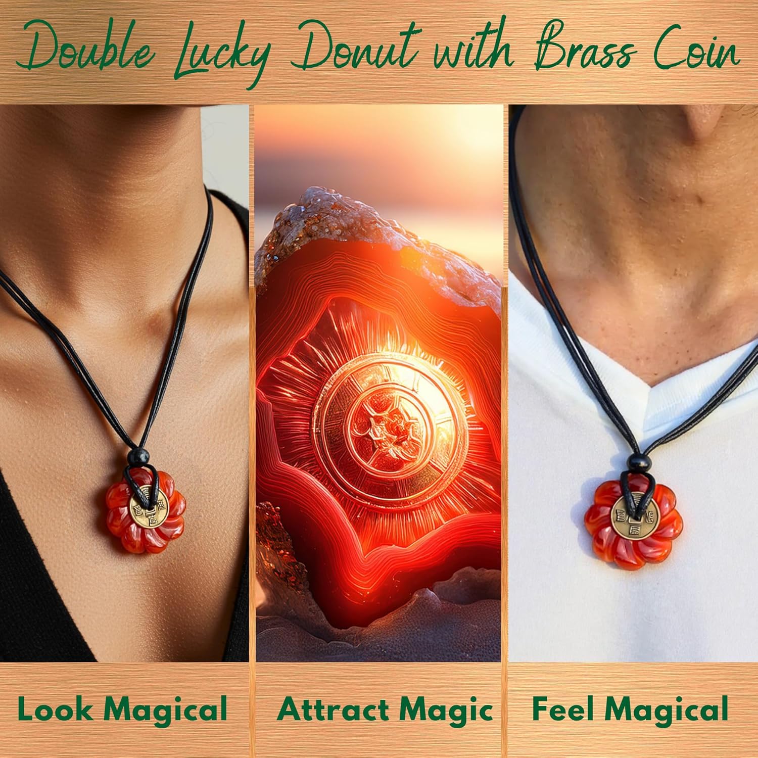 Double Lucky Celtic Lotus Donut and Feng Shui Coin Amulet Necklace - 30mm Good Luck and Protection Gemstone Pendant - Spiritual and Positive Energy Jewelry Gift for Women and Men - Image 5