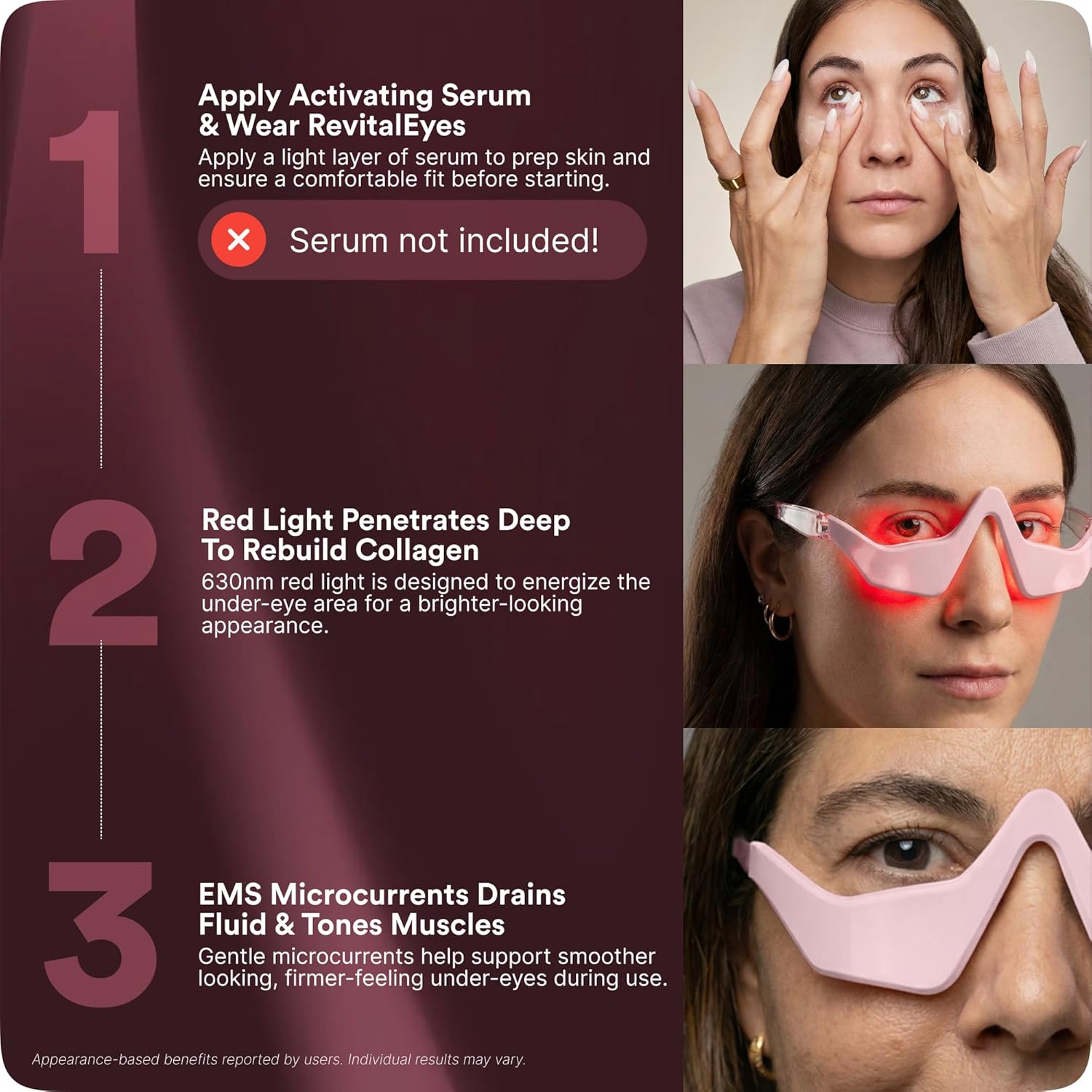 BOTANIQUE PARIS® RevitalEyes Under Eye Red Light Therapy [SUITABLE FOR ALL SKIN TYPES] - Light Therapy Device for Under Eye Bags, Puffiness & Fine Lines - Skincare Tool for Women & Men (Light Pink)