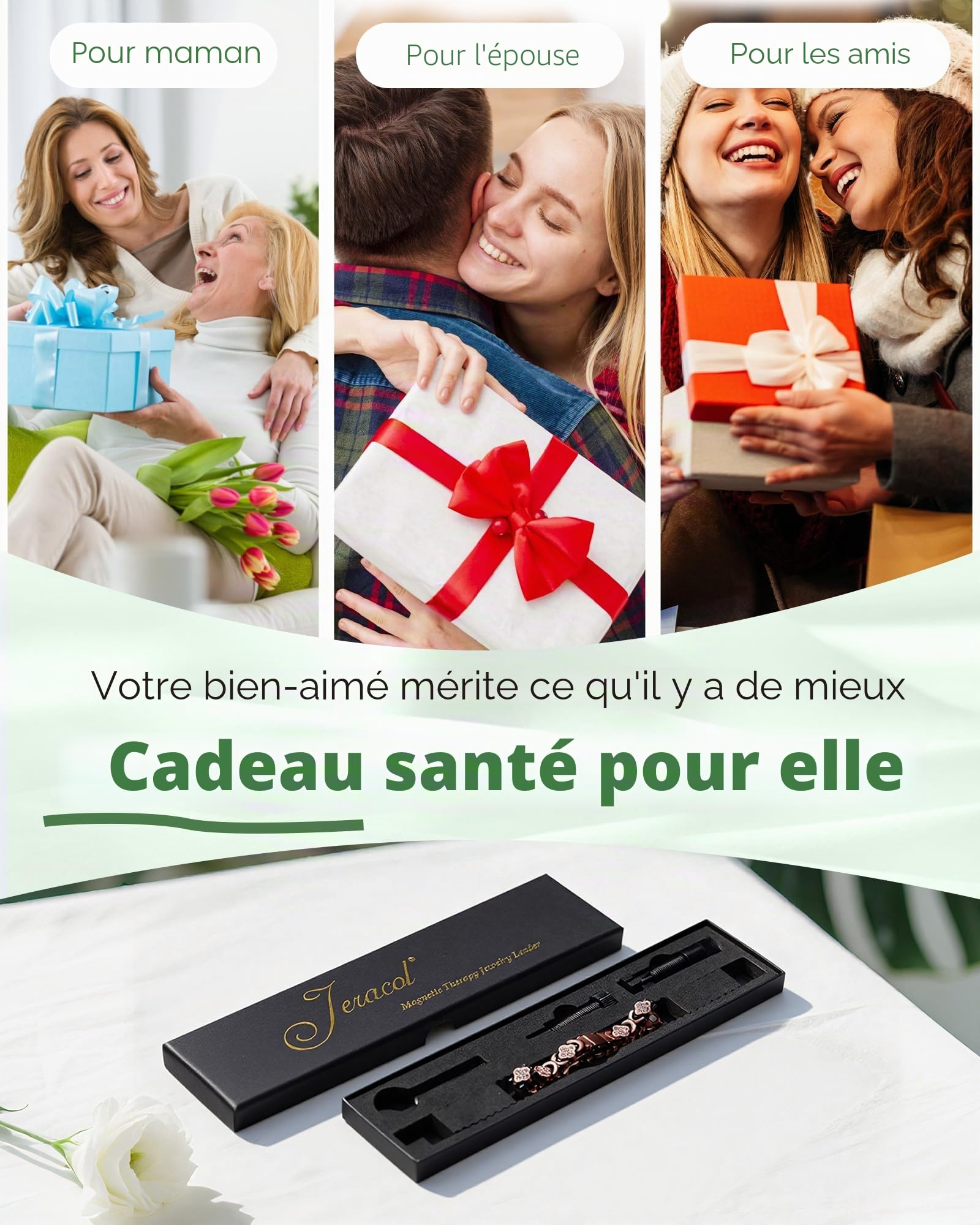 Jeracol Bracelet magnétique en cuivre avec aimant ultra puissant