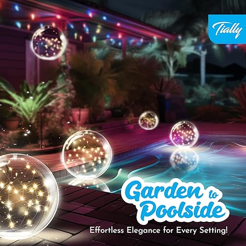 Miniatura 6 de TIALLY Luces flotantes de hadas para piscina alimentadas por energía solar, bolas LED inflables impermeables de 14 pulgadas, luces para piscina,