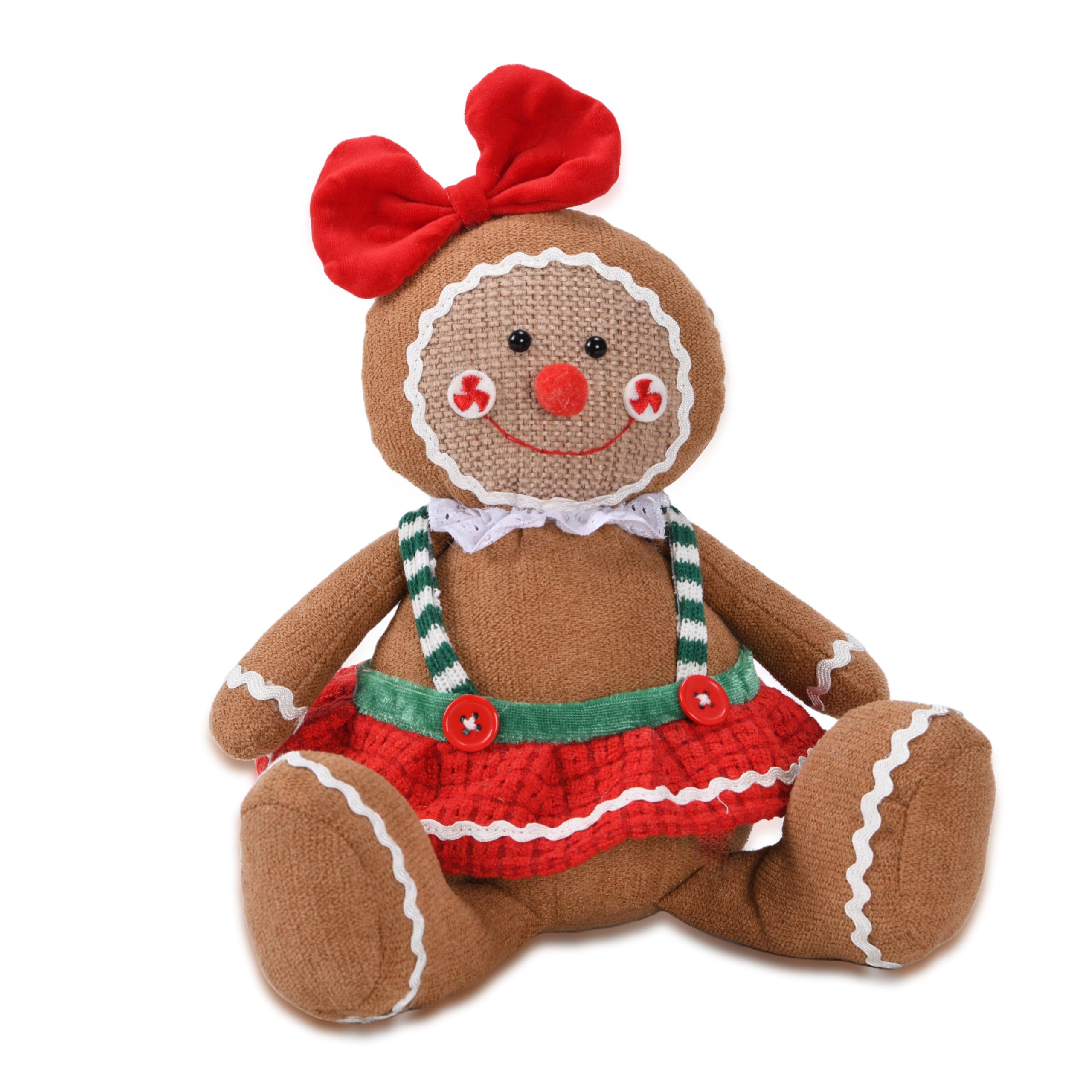 2024 Animated Gingerbread Man Decor Christmas with Red Bow, Xmas Handmade Plush Ornaments Doll for Indoor, Home and Holiday, Present for Family and Friends