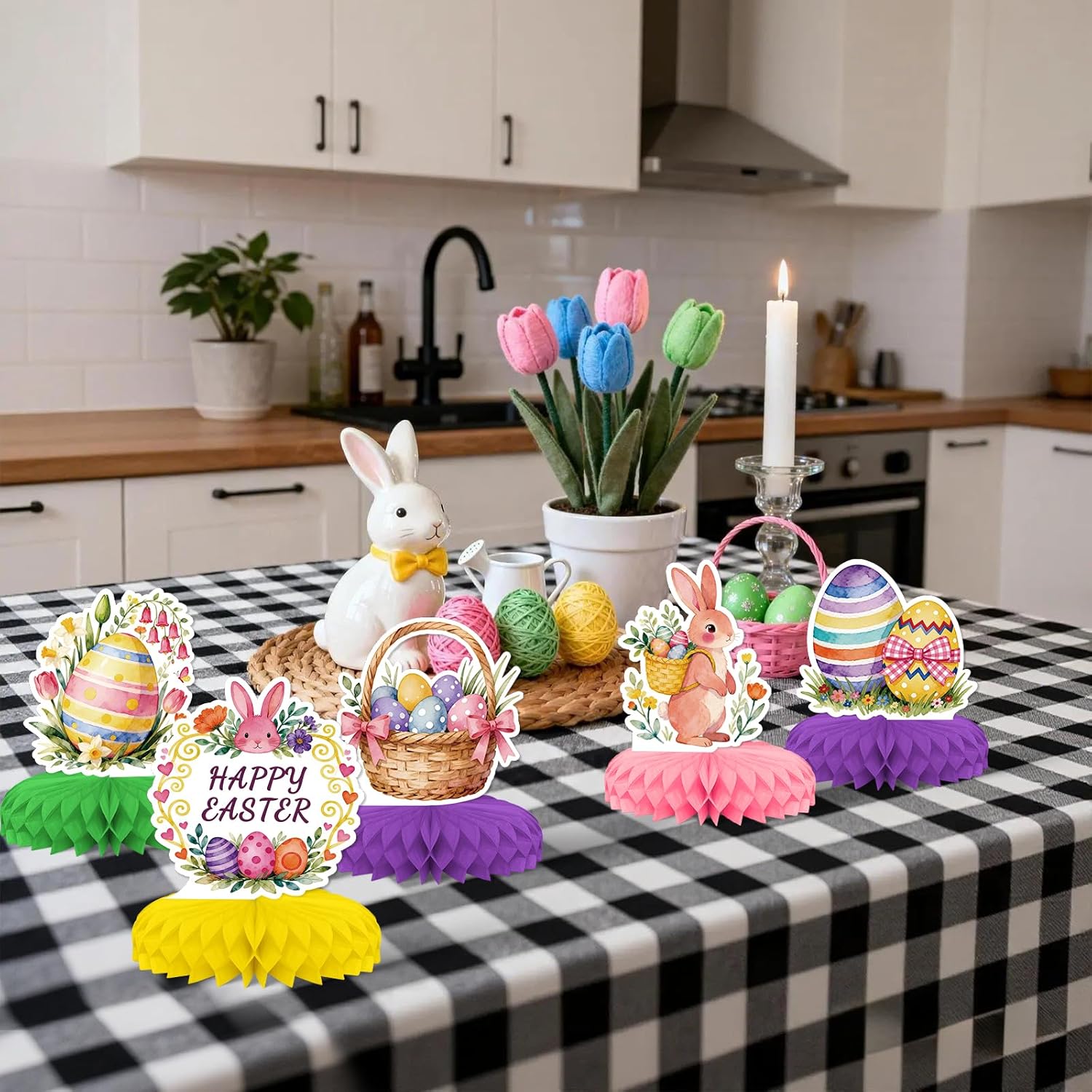 9 PCS Easter Party Decorations,KSKSPE Easter Honeycomb Centerpieces for Tables Centerpieces 3D Easter Theme Party Decor Supplies,Black