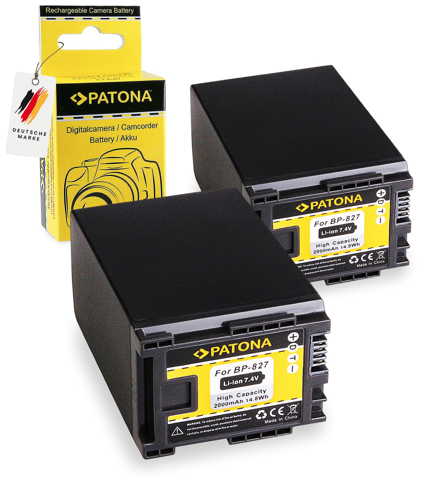 PATONA 2X Batterie pour Canon BP-827 BP‑819 BP‑809 BP‑807 2000mAh 7.4V