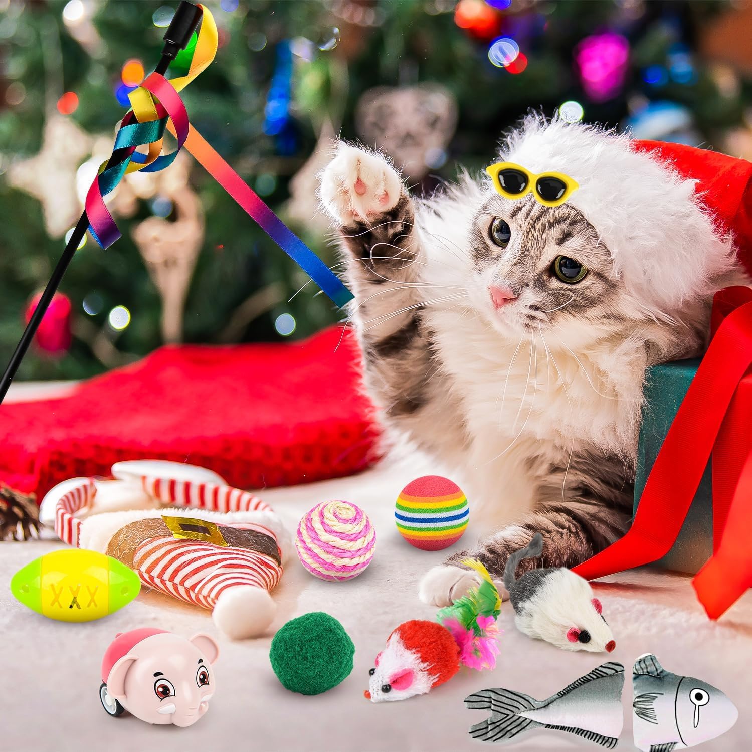 Cat Advent Calendar 2025, 24 PCS Interactive Christmas Toys for Indoor Cats Xmas Countdown Calendar with Feather Wand, Balls - Image 3