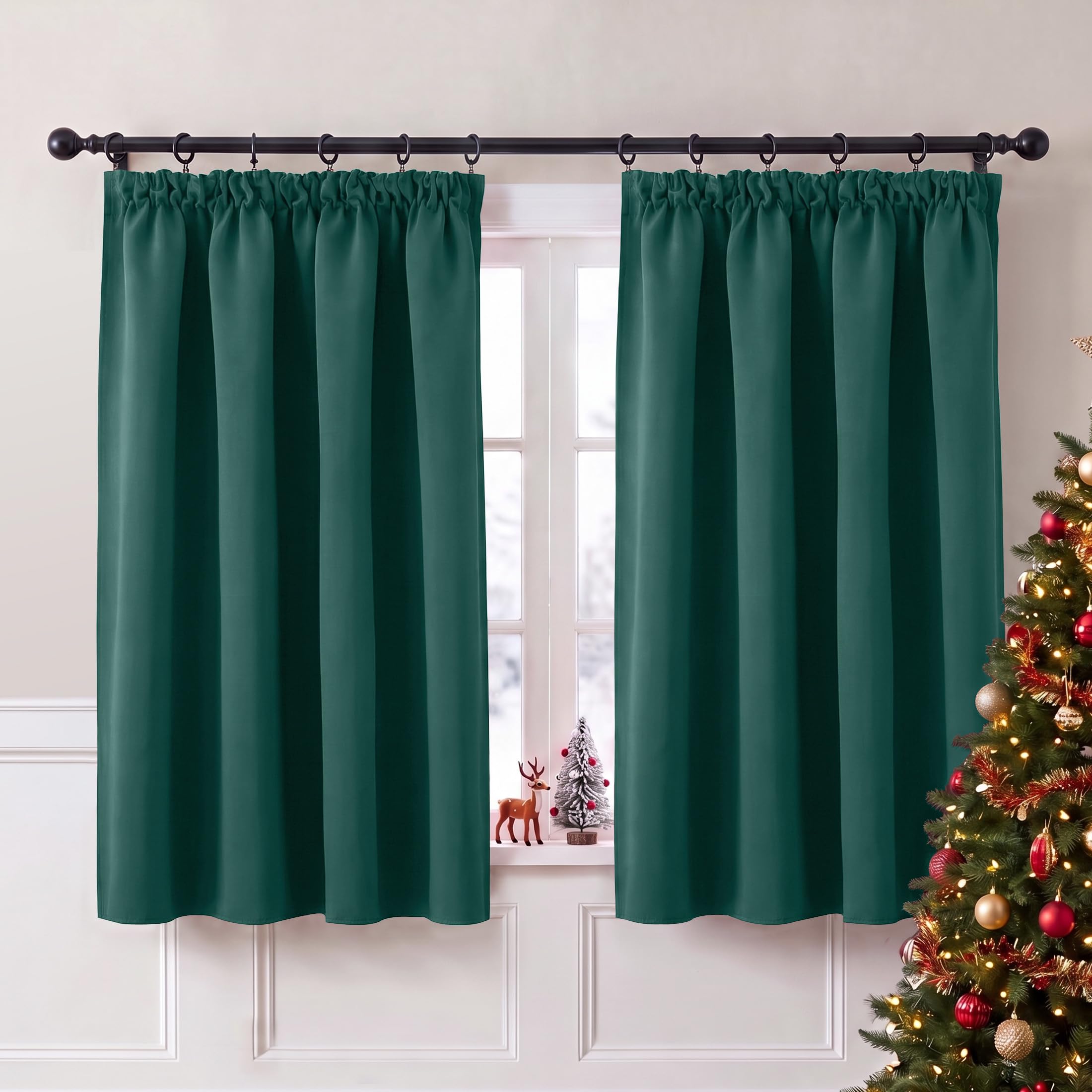 PONY DANCE Blackout Pencil Pleat Curtains, Dark Green, W52 x L54", 2 Panels — image 1