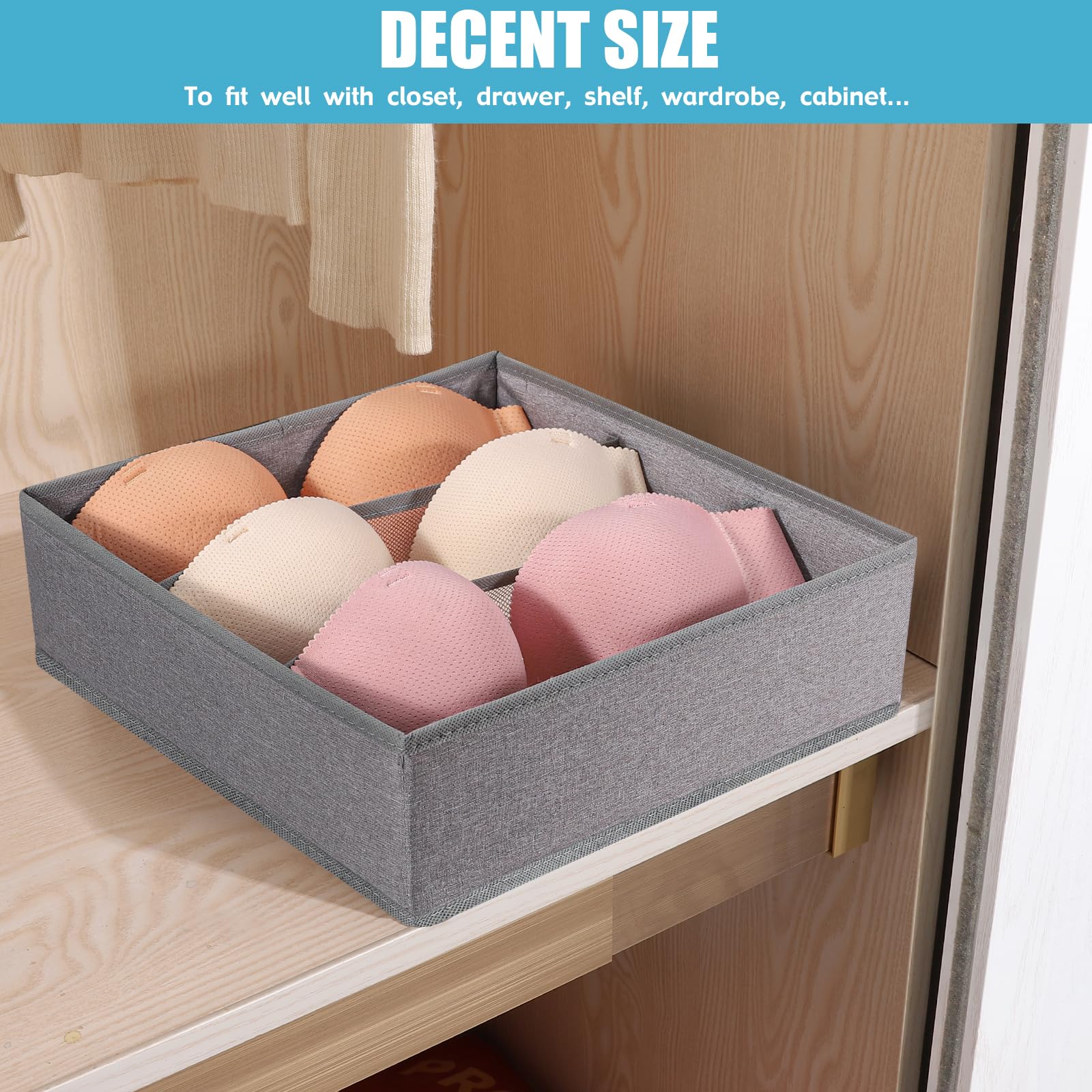 Organizador de cajones de almacenamiento para sujetador, ropa interior, tocador, cajones, divisores, cubos de almacenamiento plegables para brasier, ropa interior, paquete de 3 (gris)