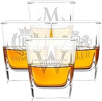 AmazingItems Personalized Whiskey Glasses Set of 4 - Monogrammed 9oz Rocks Glasses w/ Name & Initial, 9 Designs - Unique Gifts for Dad, Men