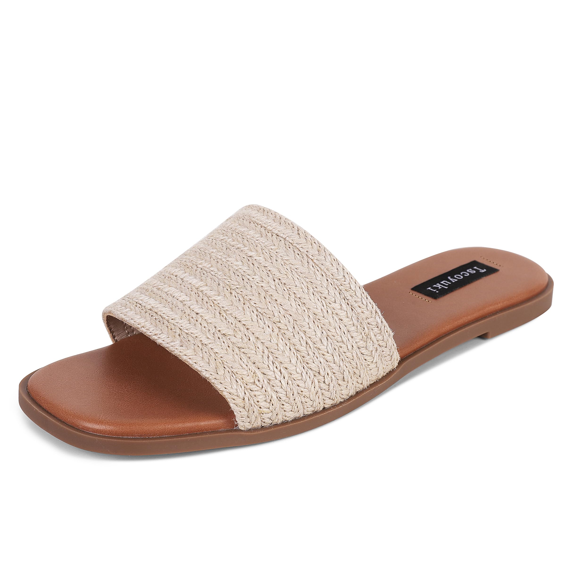 TscoyukiSlides Sandals for Women Basic Slip On Flat Sandals Open Toe Comfort Beach Sandals Slippers for Casual Dressy Summer