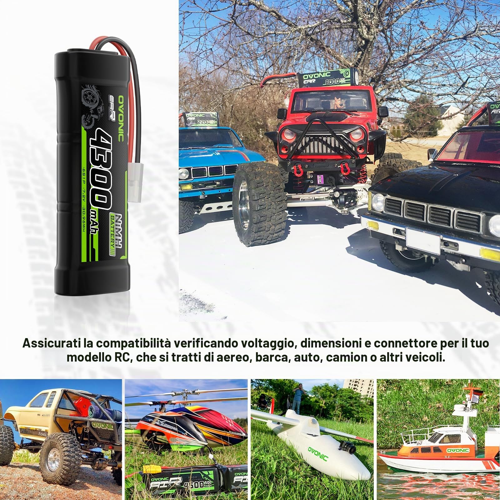 OVONIC Batteria NiMH da 7,2 V RC da 4300 mAh con connettore TMY per camion RC auto Truggy (2 pezzi)