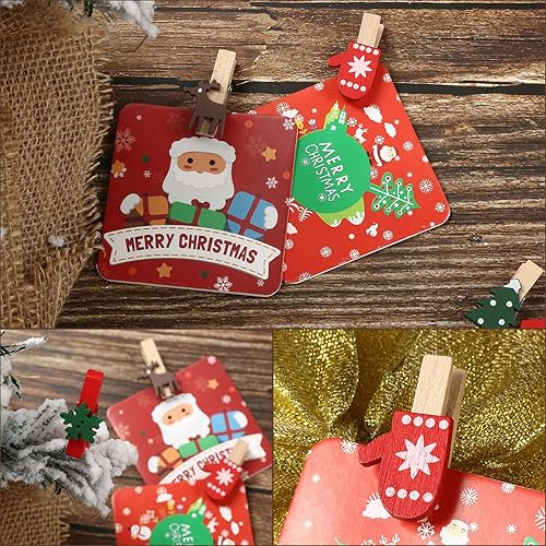 Miniatura 5 de Boao Clips de madera de Navidad, clips de fotos para árbol de Navidad, guantes de alce, pinzas de nieve para la ropa, clavijas de fotos para el
