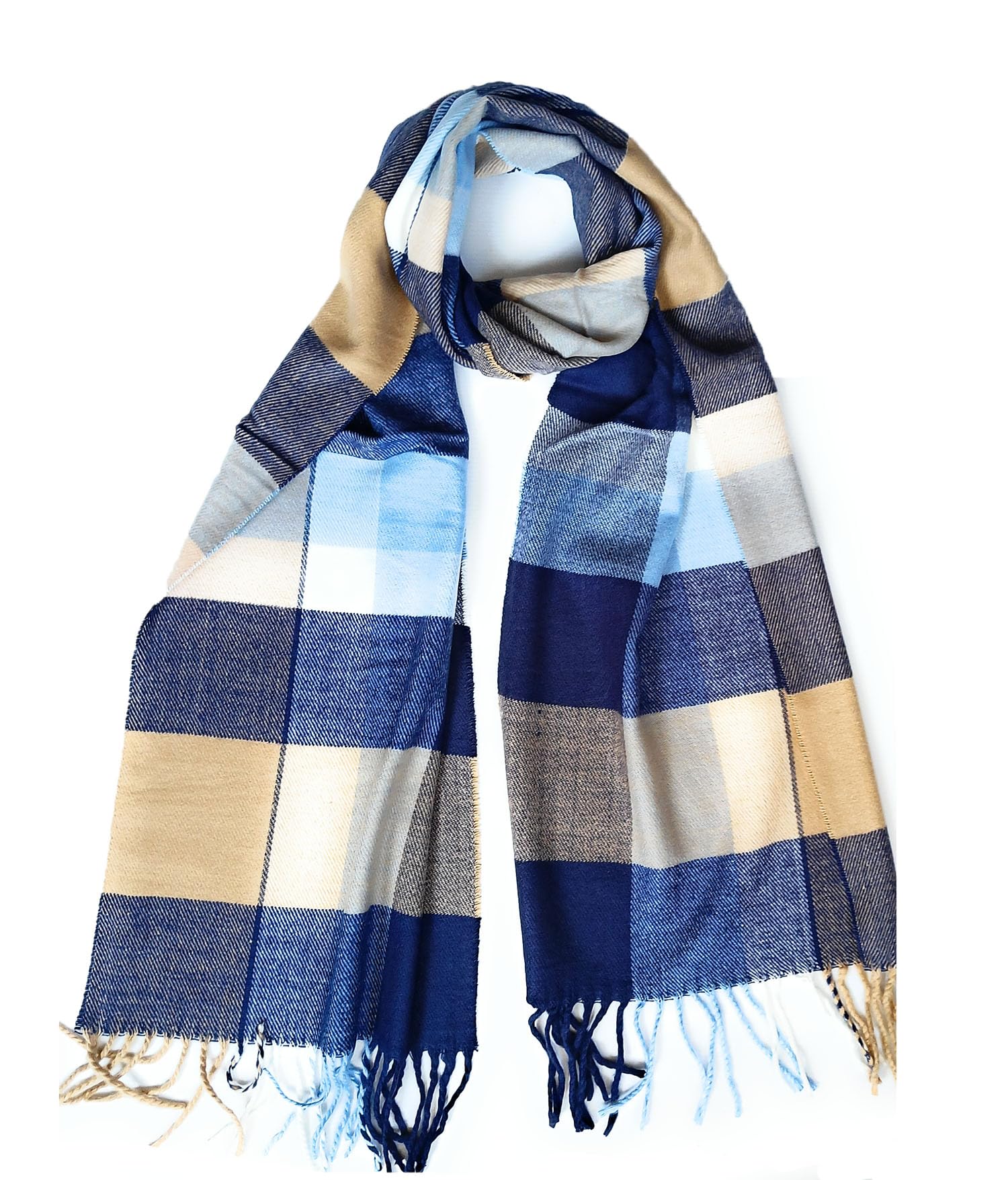 Kgm Accessories Men's Navy Check Super Soft Scottish Tartan Cashmere Feel Plaid Scarf - Tartan Scarves For Wo (Navy Check)