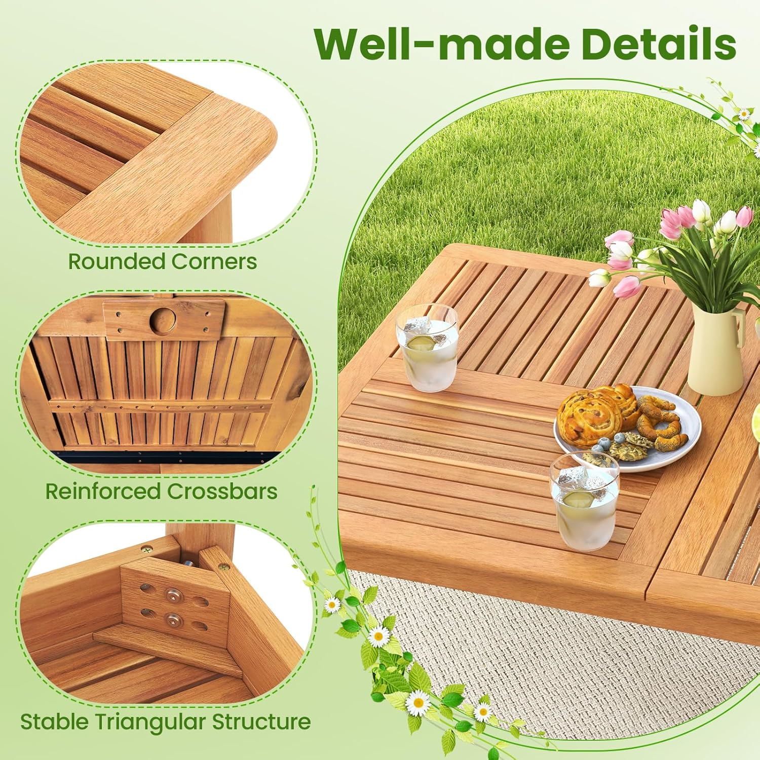 Tangkula 8-Person Outdoor Acacia Wood Dining Table, 79" x 35" Rectangular DiningTable with 1.96" Umbrella Hole, Outdoor Patio Table for Deck, Garden, Poolside and Backyard, Natural