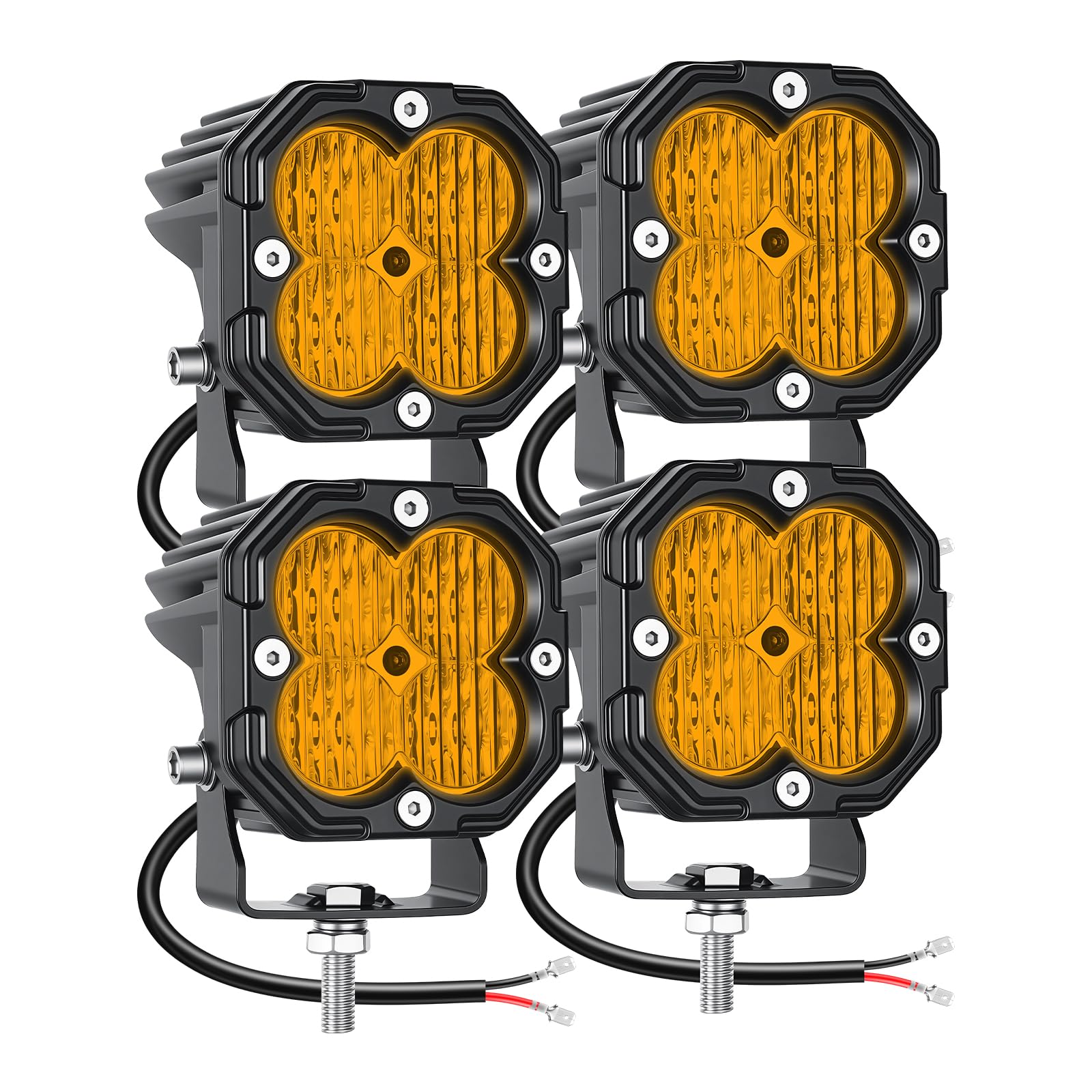 RIGIDON 4 szt. Kwadratowy reflektor roboczy led, 3 cale 30 W 3000 LM 12 V 24 V dalekiego zasięgu, reflektor LED Floodlights do samochodów ciężarowych 4x4 offroad ciężarówka SUV ATV ciągnik łodzi