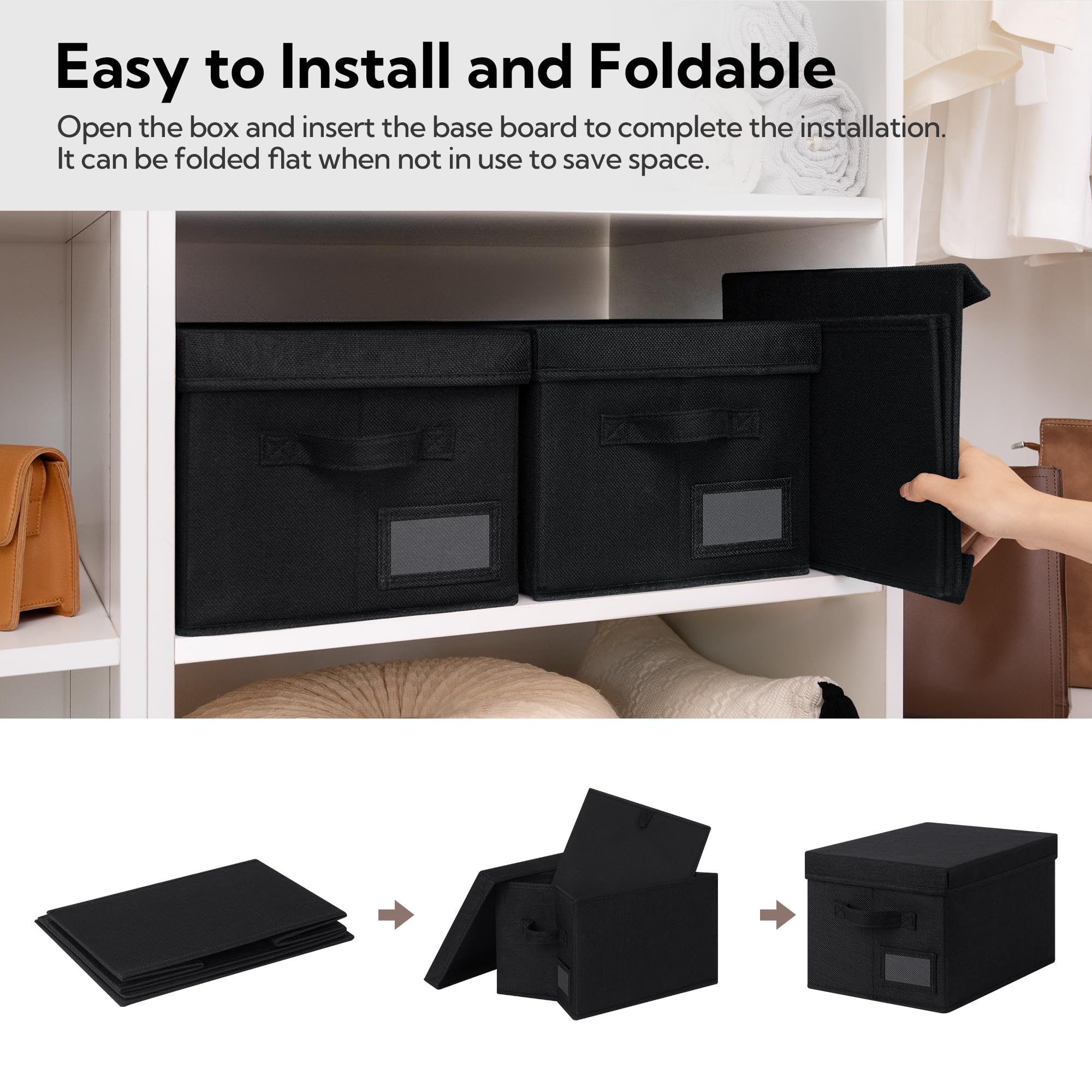 GRANNY SAYS Cloth Storage Boxes with Lids, Pack of 3 Black Storage Boxes with Lid, Wardrobe Box Organisers - Image 3