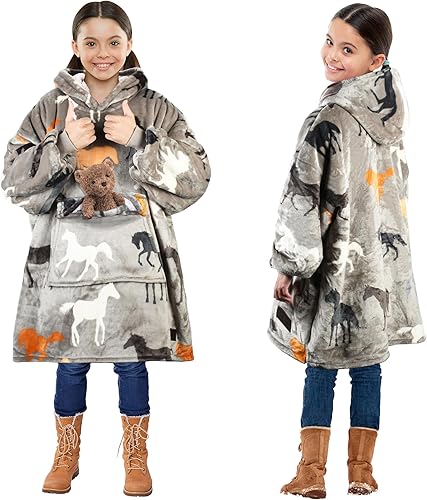 Miniatura 12 de Solaris Manta Ponible con Capucha de Unicornio Rosa para Niños - Regalo Cálido y Suave, Sudadera Pullover de Forro Polar Sherpa Acogedora de Gran