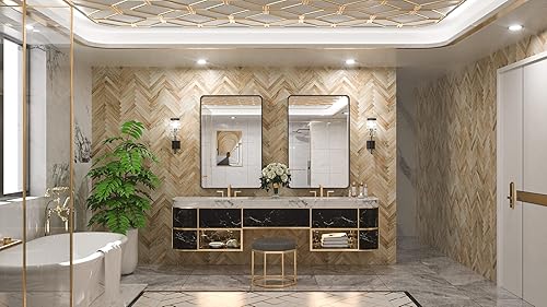 Miniatura 83 de TETOTE Espejo de 60 x 36 pulgadas para baño, espejo de tocador dorado de latón cepillado, espejo de pared grande rectangular con marco de metal Oro