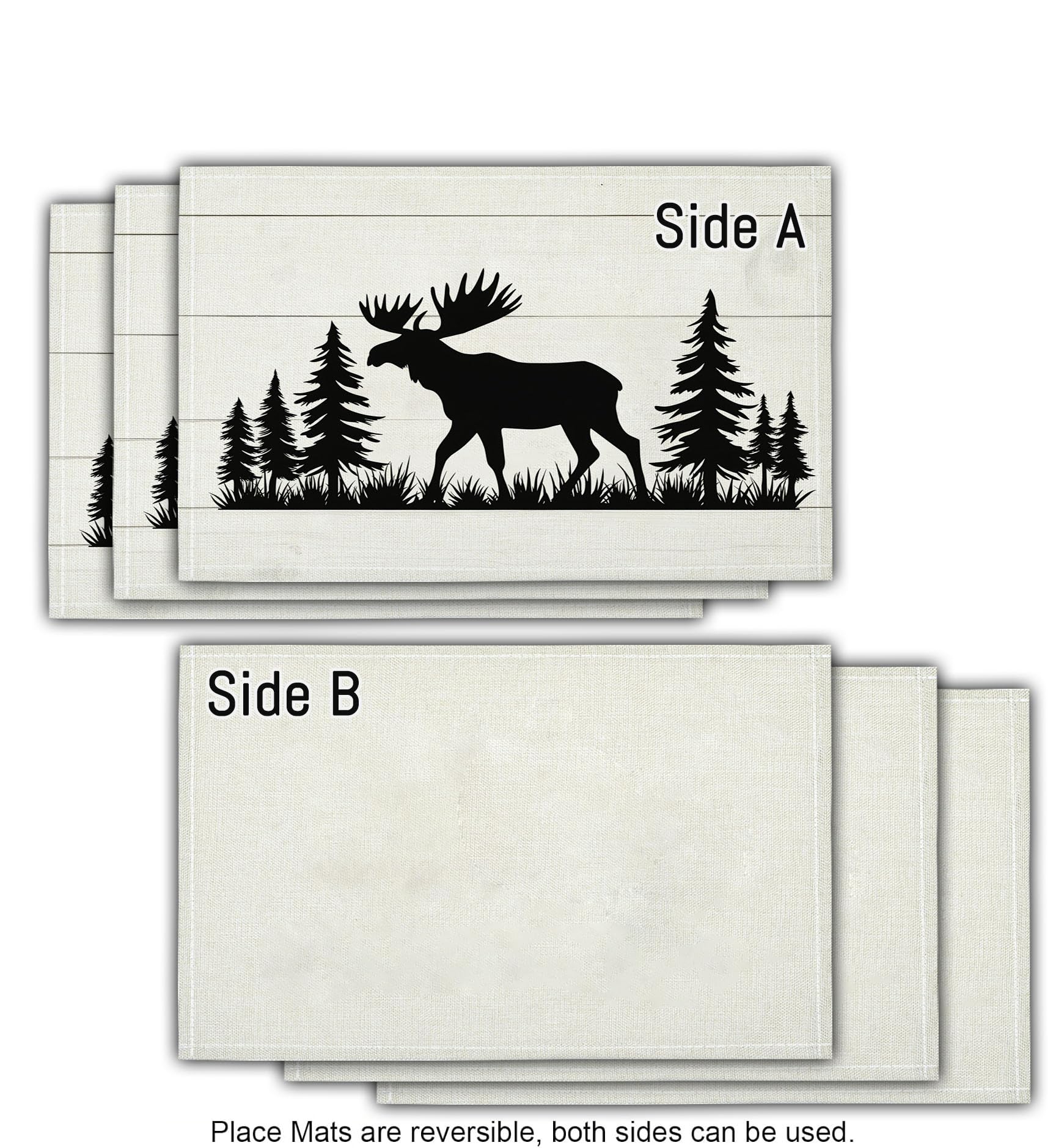 Set di 8 Colazione Stoffa 30x45cm, Retro Venature Del Legno Cotone e lino Tovagliette Americane Lavabili, Tovagliette Alce per Primavera Vacanze Cucina Feste, Pasqua
