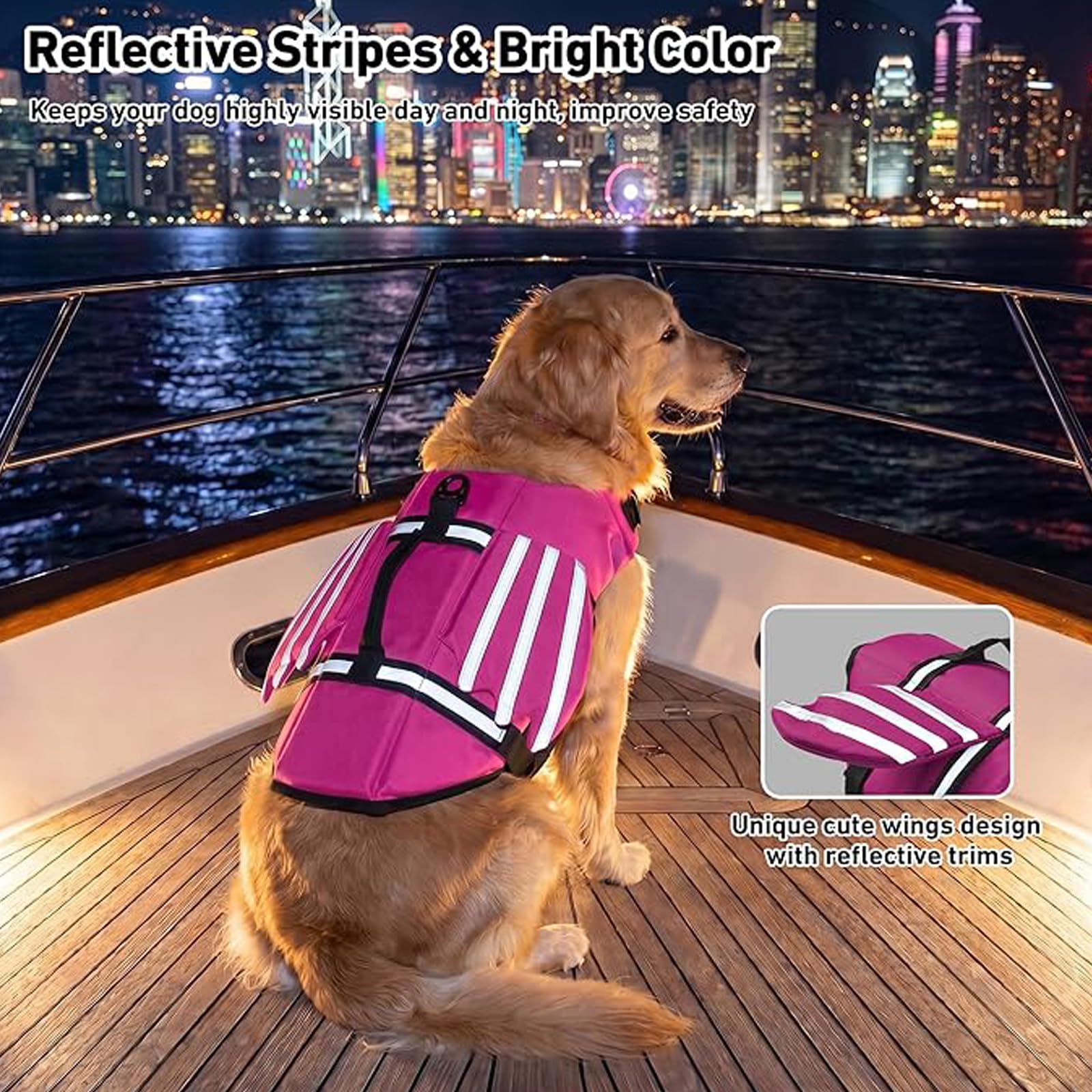 Chaleco Salvavidas Perro Alas Reflejantes con Flotador Mentón (Fluorescent Green,M)