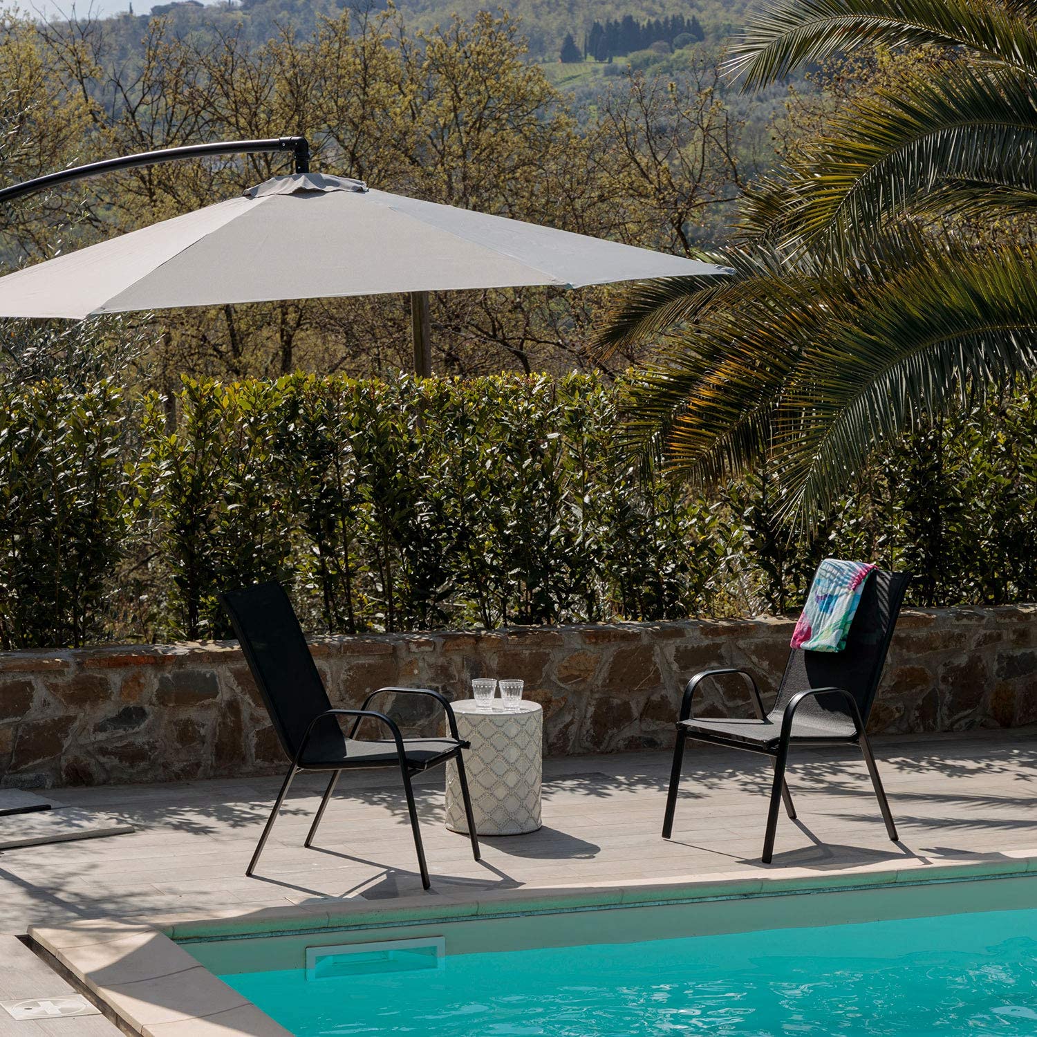 Baroni Home Set Sedie da Giardino con Schienale Alto, Sedie da Esterno per Giardino, Terrazza, Balcone, Veranda, Piscina, in Metallo e PVC, Sedie Impilabili, 91x66x54 cm, Colore Nero, 4 Pezzi