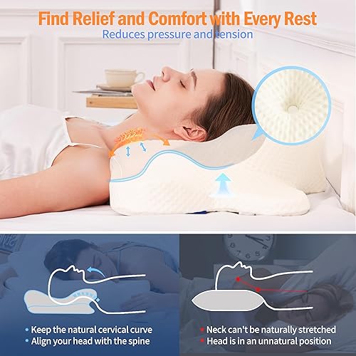 Miniatura 4 de Almohada cervical para el cuello, almohada para dormir de lado para aliviar el dolor, almohadas de espuma viscoelástica para dormir, almohada