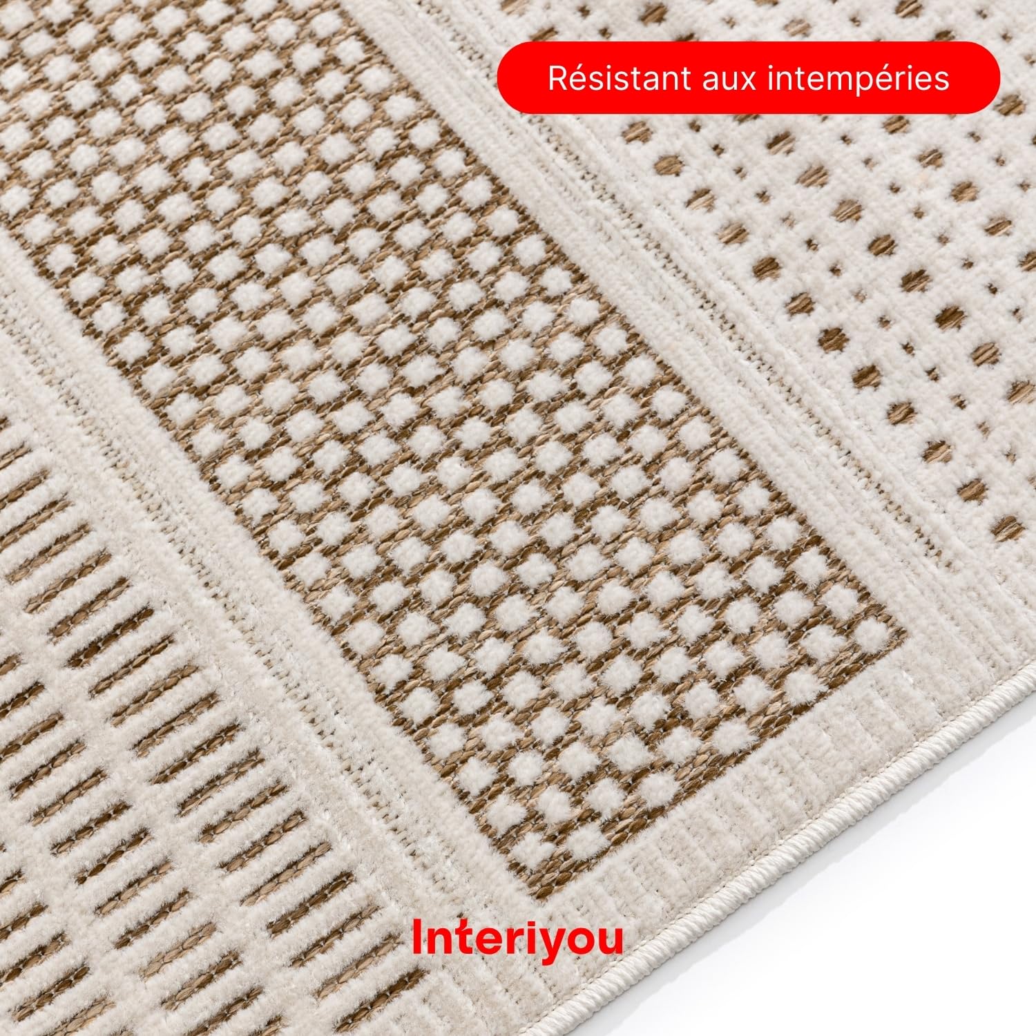 Interiyou Tapis d'extérieur Kano résistant aux intempéries - 80 x 300 cm - Crème/beige - Imperméable - Pour balcon, terrasse, jardin - Tapis d'extérieur - Convient également pour salon, chambre à