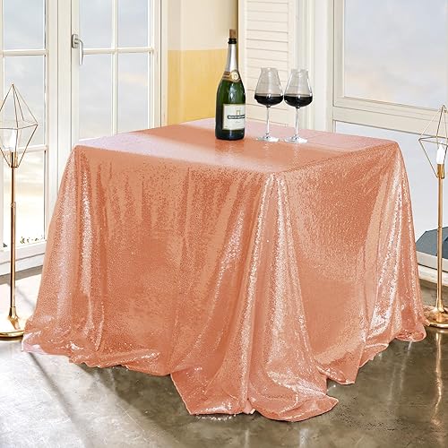 FYLEDAEE Mantel cuadrado de lentejuelas de 90 x 90 pulgadas, color oro rosa con purpurina para decoración de bodas, cumpleaños, baby shower, dulces,