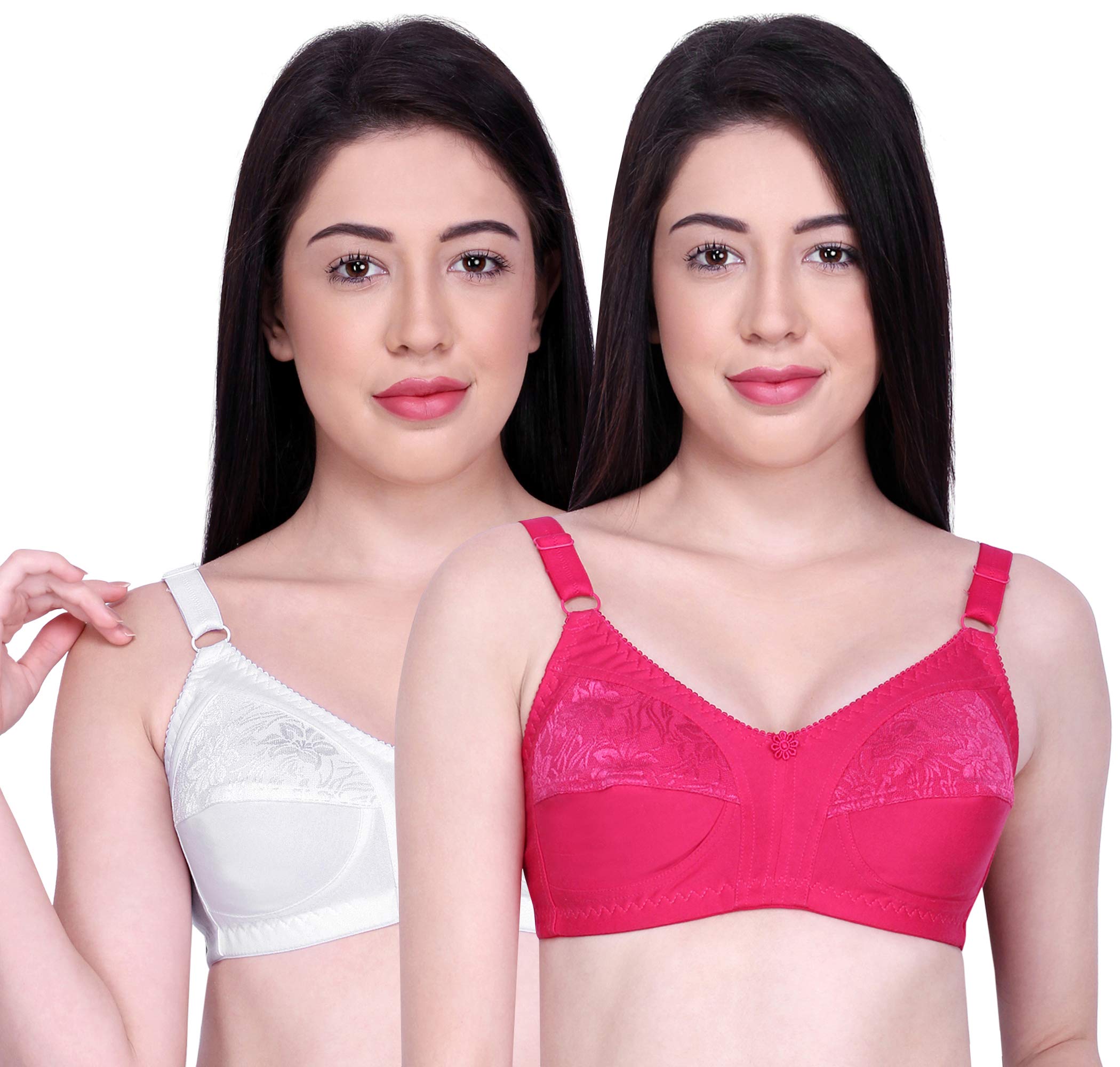 INKURVFull Coverage Bra for Heavy Breast with Floral Net on Cups Combo of 2