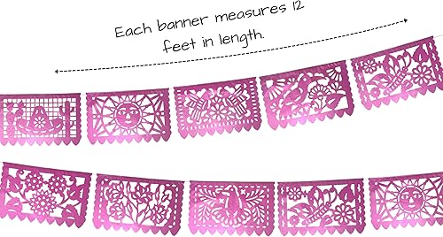 Miniatura 3 de Banner rosa (rosa brillante), decoración de fiesta rosa, pancarta de papel mexicano, paquete de 2