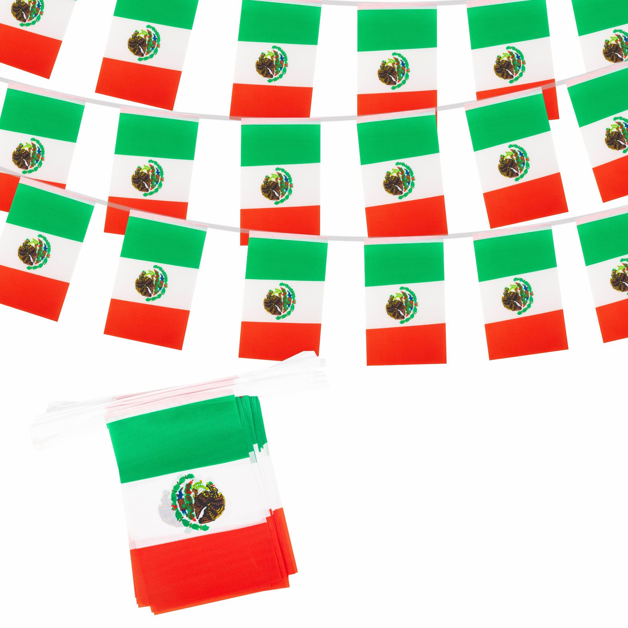 10m Mexico Flag Polyester Bunting Banner with 30pcs Flags for 2026 World Cup Party Decorations, 14 x 21 cm Rectangle Mexico String Flags for football fans Game Day National Day Pub Party Decor — image 1