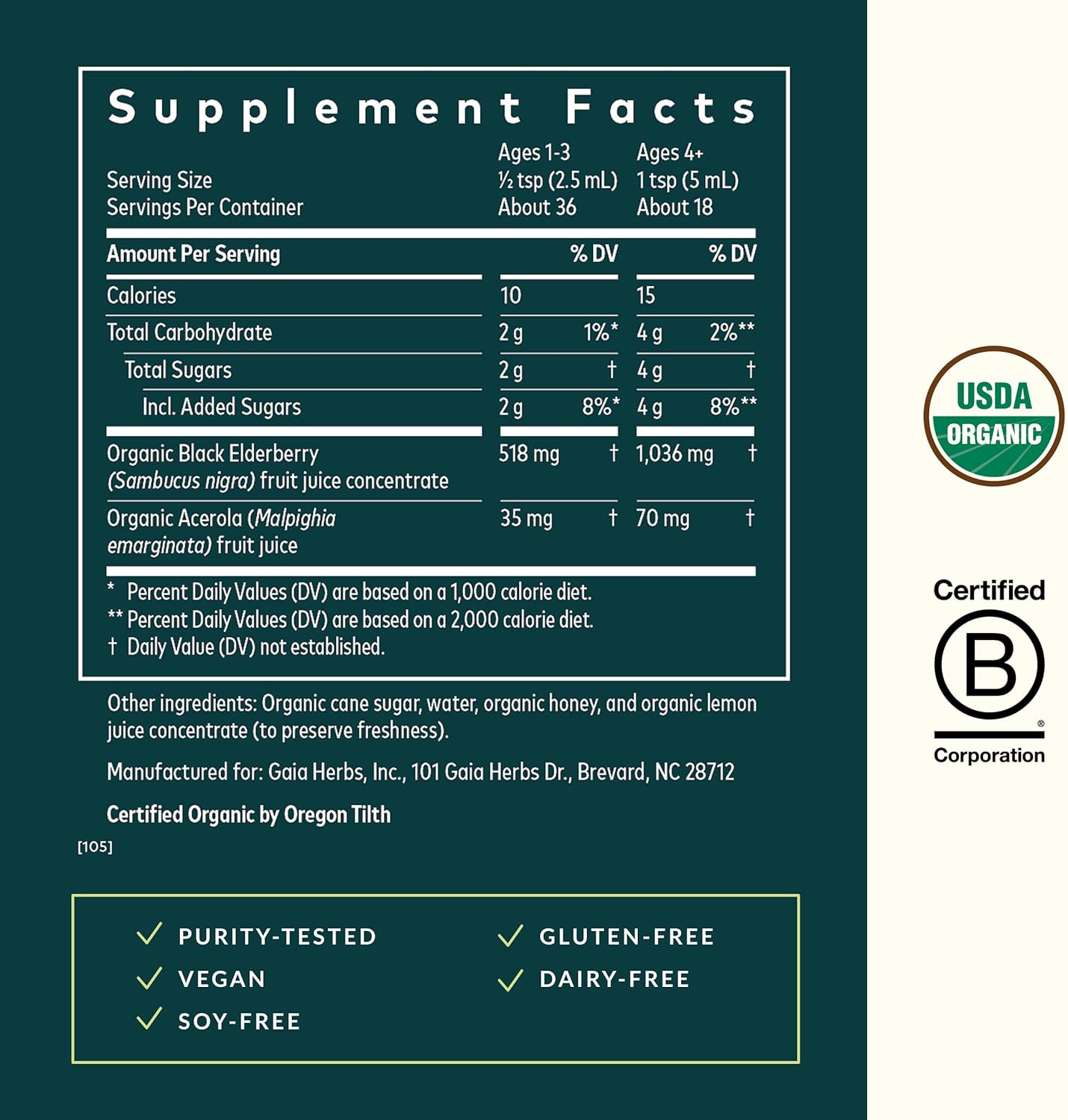 Gaia Herbs GaiaKids Black Elderberry Syrup - Delicious Immune Support Supplement for Kids* - with Organic Black Elderberries & Honey - USDA Certified Organic Syrup - 3 Fl Oz (About 18 to 36 Servings) - Image 3