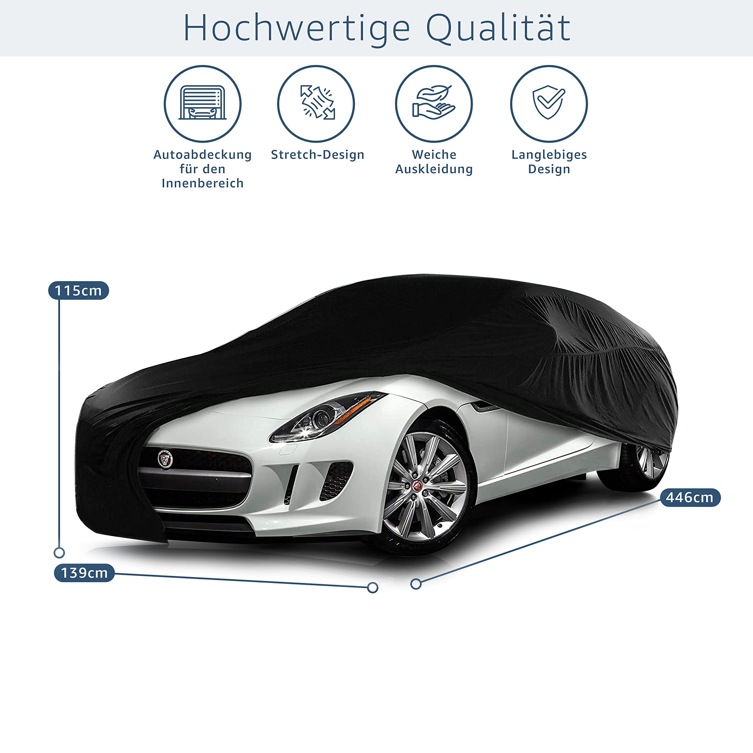 Cosmos - Autoabdeckung für den Innenbereich Kompatibel mit Allen Gängigen Coupé-Fahrzeugen, Elastisches, Atmungsaktives und Staubdichtes Gewebe, Weiche Auskleidung, Passgenauigkeit, Schwarz