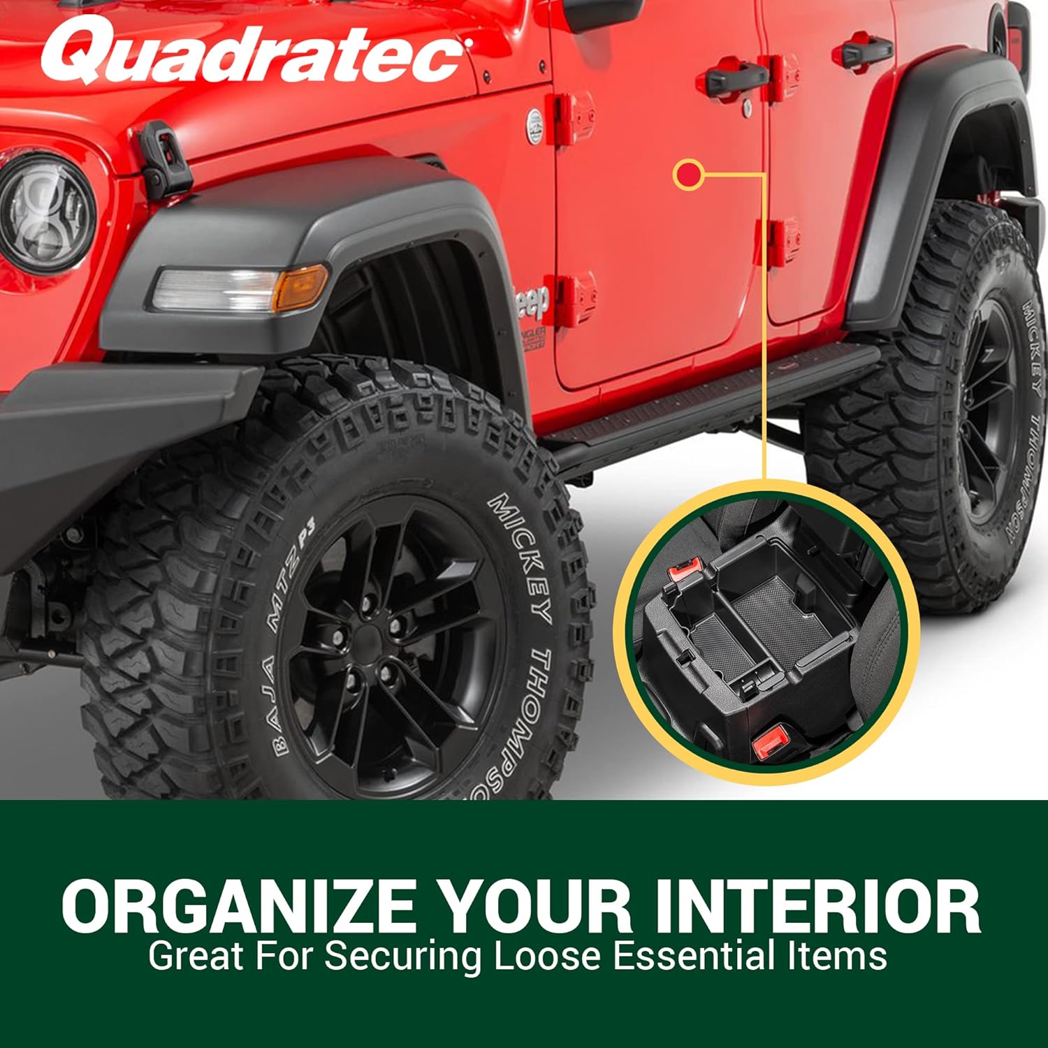 Quadratec Center Console Storage Tray - Fits Jeep Wrangler JL, JLU & Gladiator JT 2018-2022 - Non-Slip Rubber Base - Jeep Wrangler Interior Accessories Storage Organizer - Phone Keys Flashlight Holder