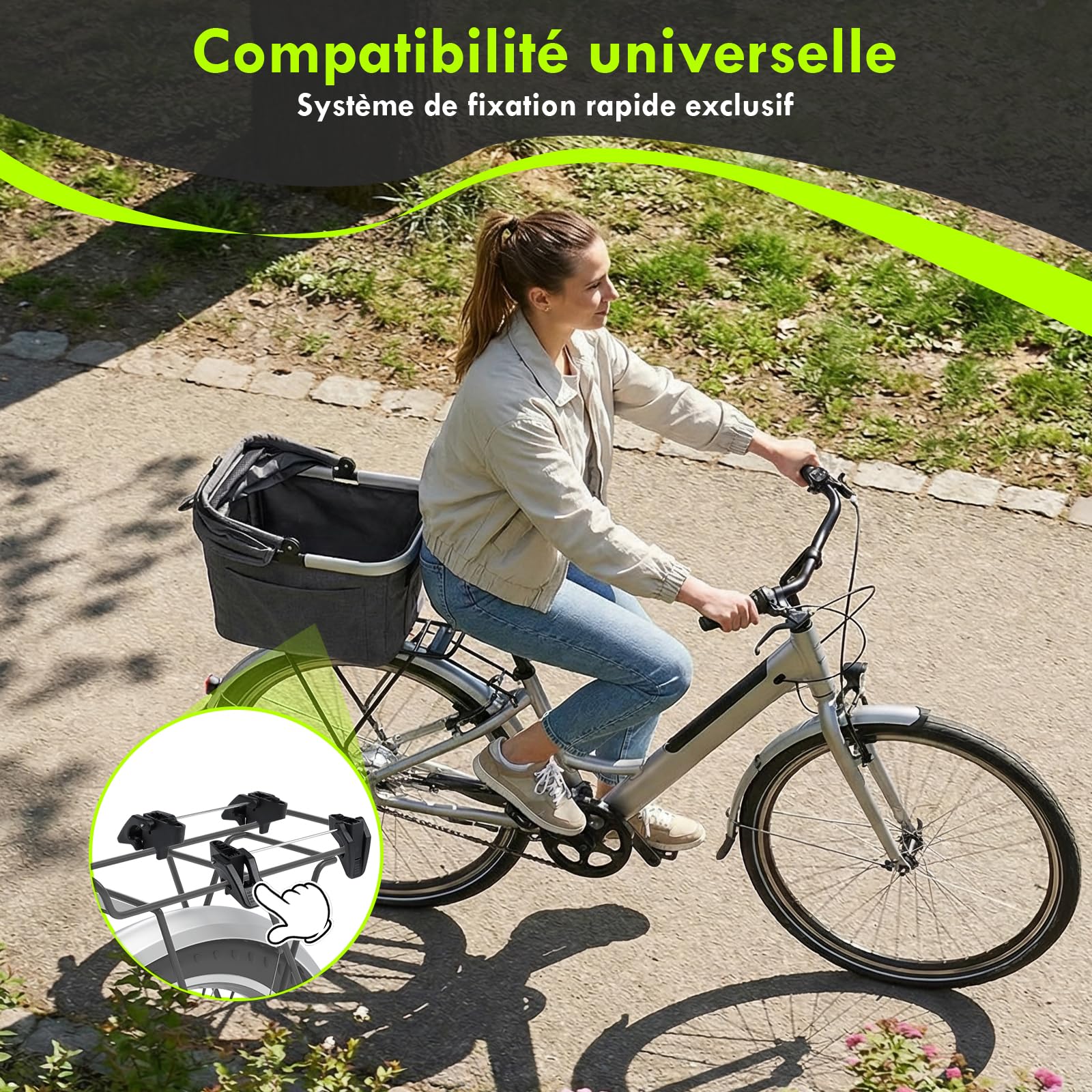 Panier Vélo Arrière Chien Pliable 10KG Cadre Métallique Support Fixation Tubes 9-12 mm Fenêtre Aérée Coussin Bandes Réfléchissantes