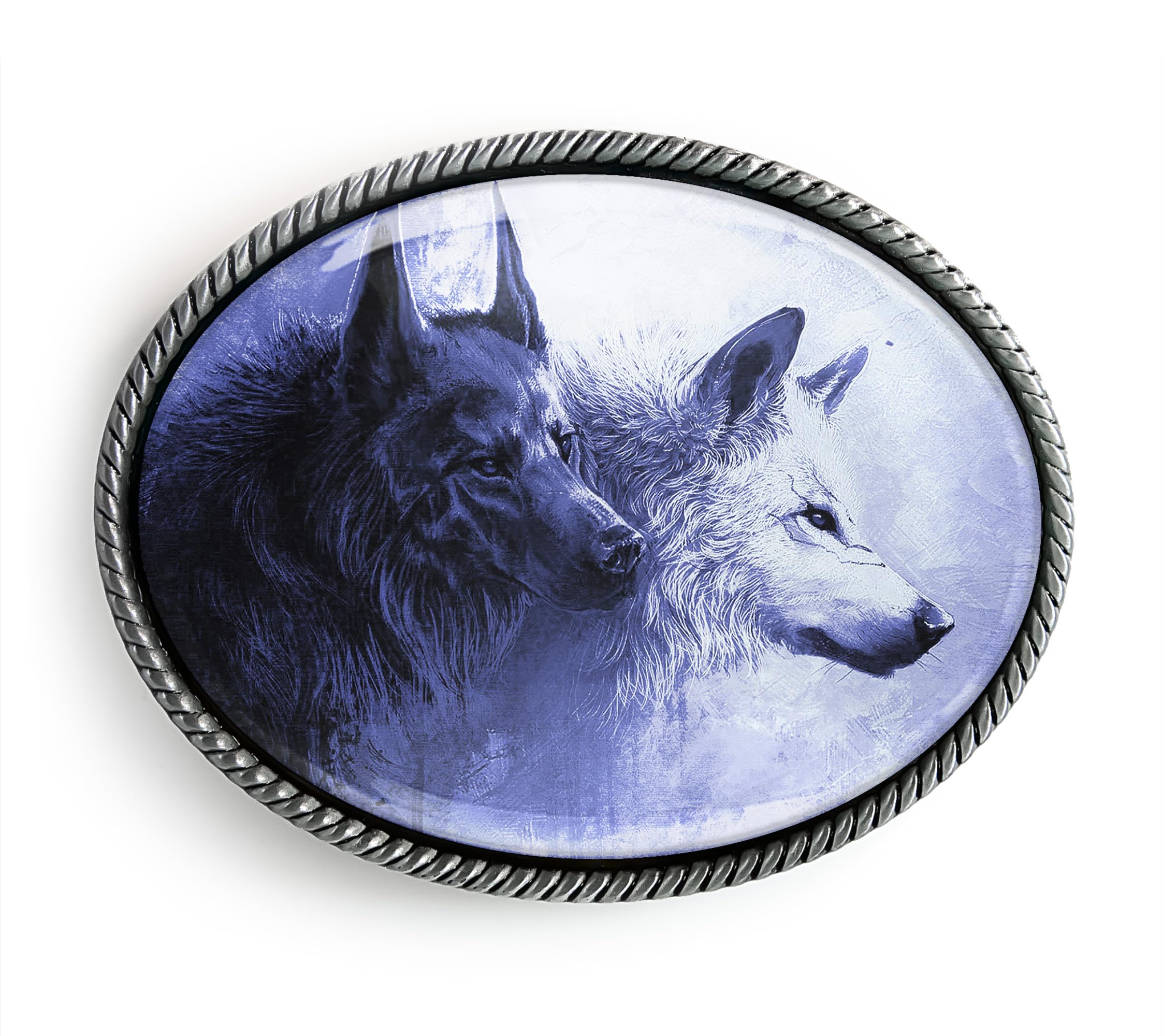 Wolf Pack Belt Buckle - Wild Animal Spirit Handmade Artisan Buckle (Antique Silver)