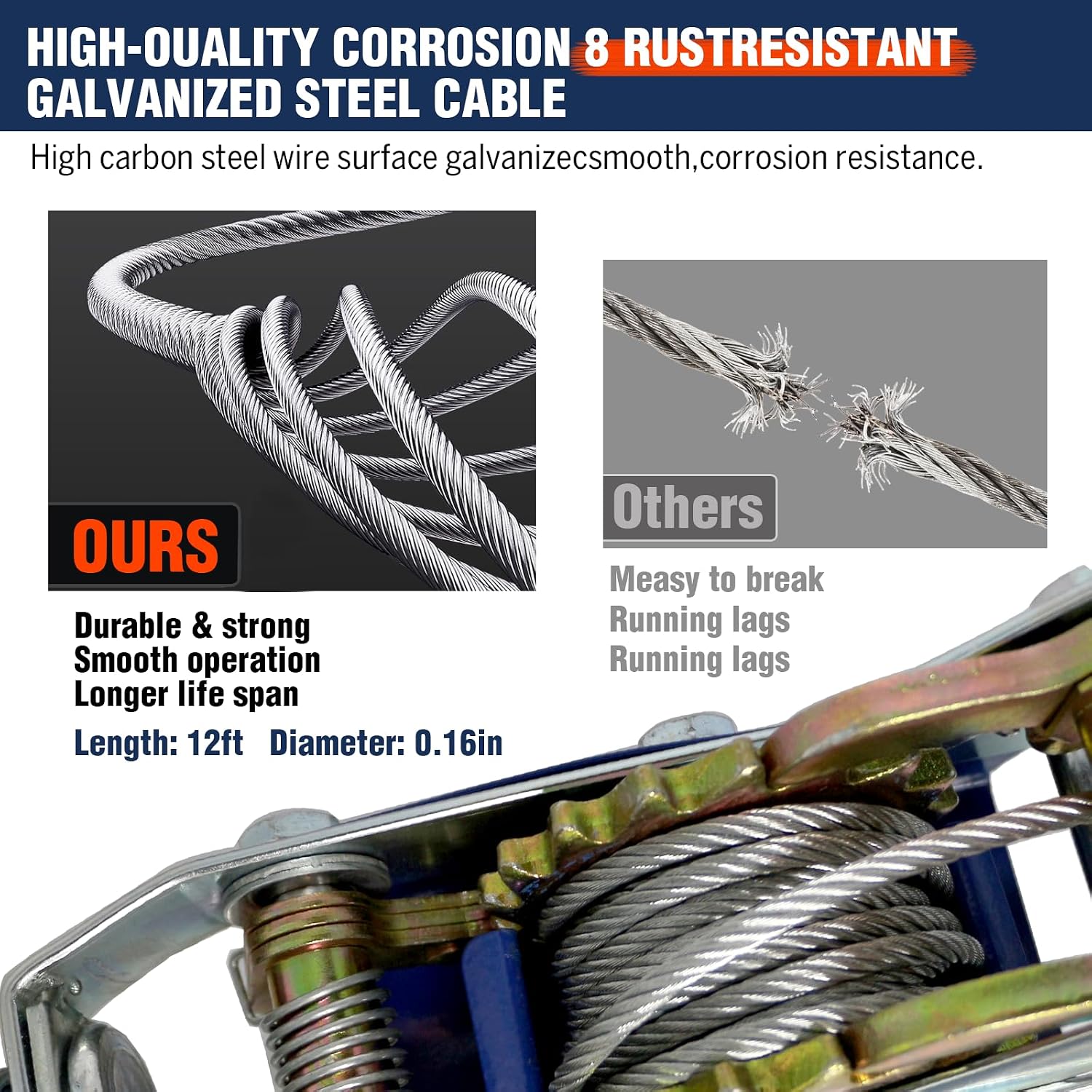 Come Along Winch - 4400 lbs/2T Pulling Capacity,12ft Steel Cable,2 Hooks,Dual Gear Power Puller,Automotive Hoist Cable Puller for Vehicle Rescue,Construction,Farm，Cable Winch Puller with Free Gloves
