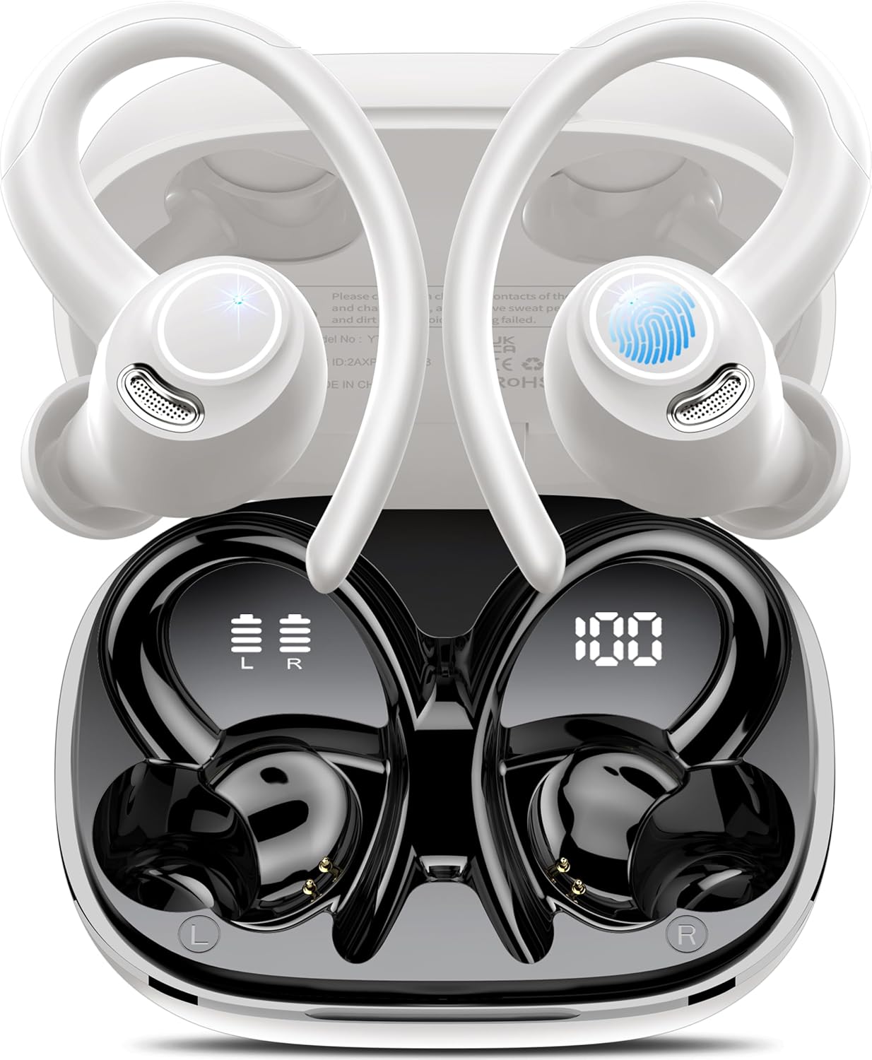 Wireless Earbuds Bluetooth 5.3 Headphones Sport, 2024 Wireless Earphones with Earhooks, HiFi Stereo Deep Bass with ENC Mic, 40H Dual LED Display, IPX7 Waterproof Ear Bud for Small Ear Running/Workout