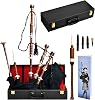 Highland Redstone Scottish Bagpipe – Full Size Cocuswood Bagpipe in Rosewood Finish with Silver Plain Mounts & Free Tutor Book in Various Tartans (Black Watch Tartan)