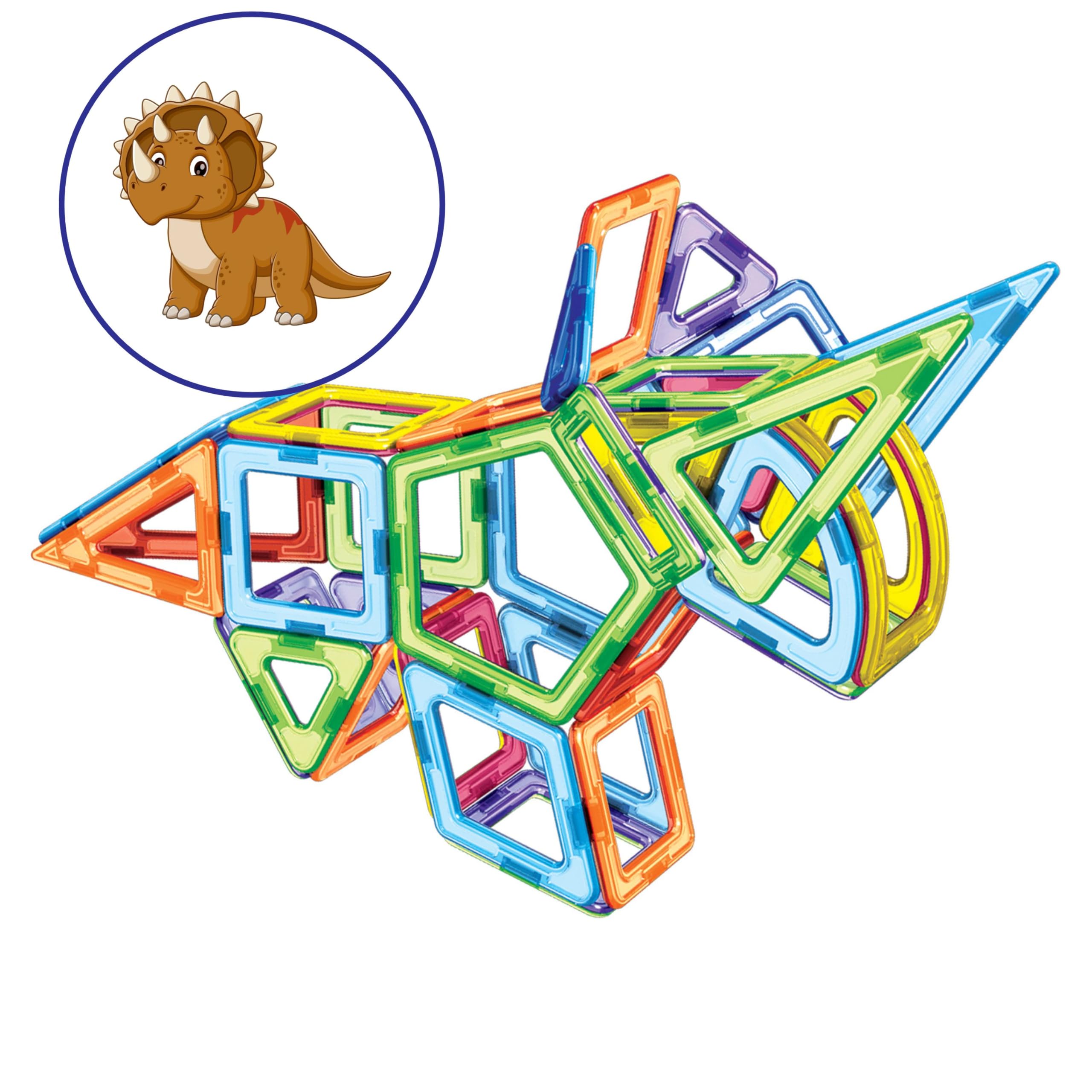 MAGNIKON Magnetische Bausteine Dinosaurier, Magnetbausteine, Bauklötze | Magnetsteine, Bausteine 65 Teile, Magnete für Kinder, Baukasten, Konstruktionsspielzeug, Magnet Spiel, Motorikspielzeug