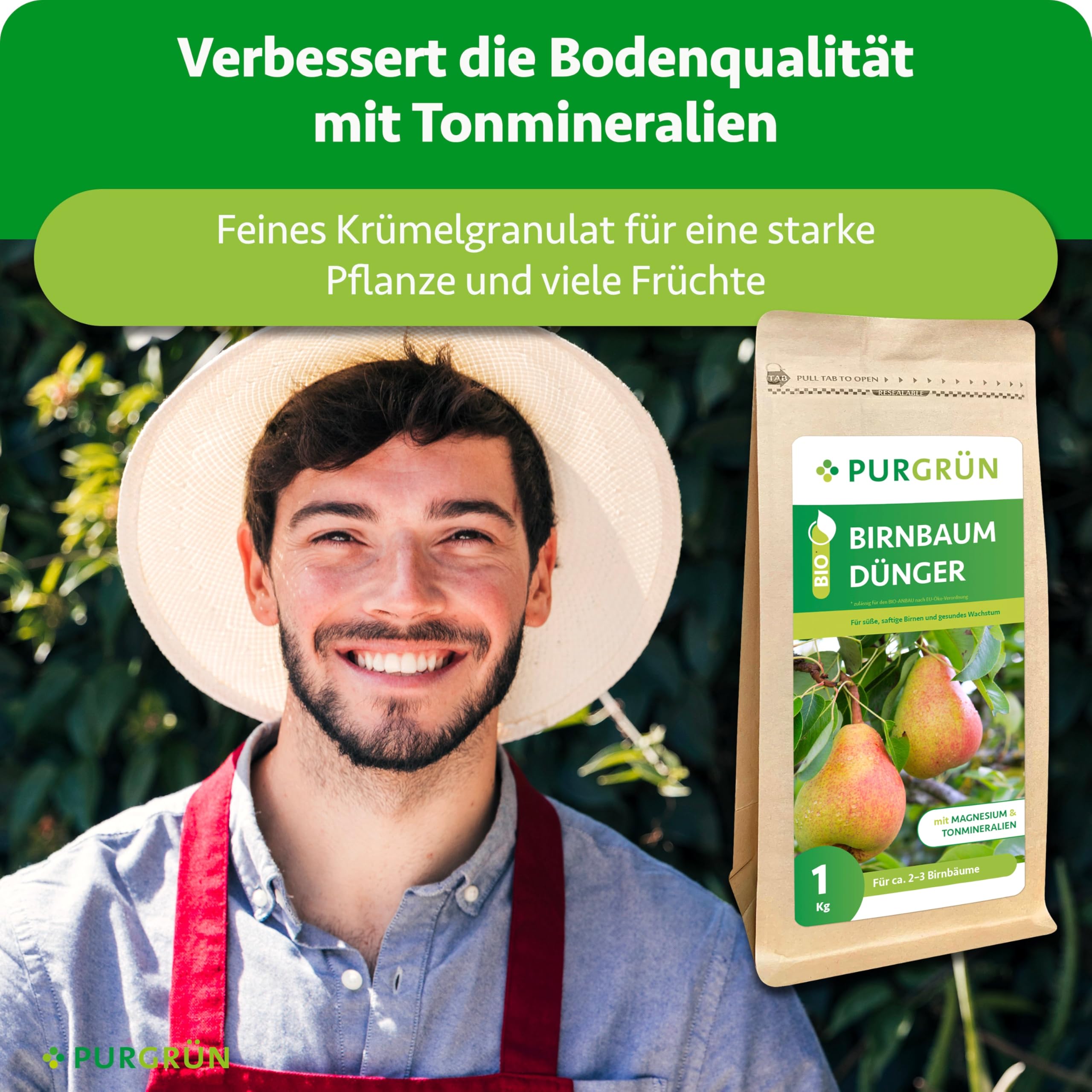 Bio-Birnen-Dünger 1 kg – Organisch-mineralische Rezeptur – Feinkörniges Krümelgranulat – NPK 6+3+8 – Mit Magnesium für saftig süße Birnen – Verbessert die Bodenqualität