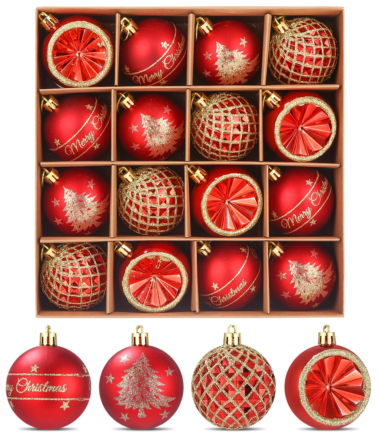 Bolas de Navidad,Bolas Arbol de Navidad,Adornos de Navidad para el Arbol,Una Bola de Navidad Roja y Dorada,16 Bolas Decorativas Navideñas de 6 cm