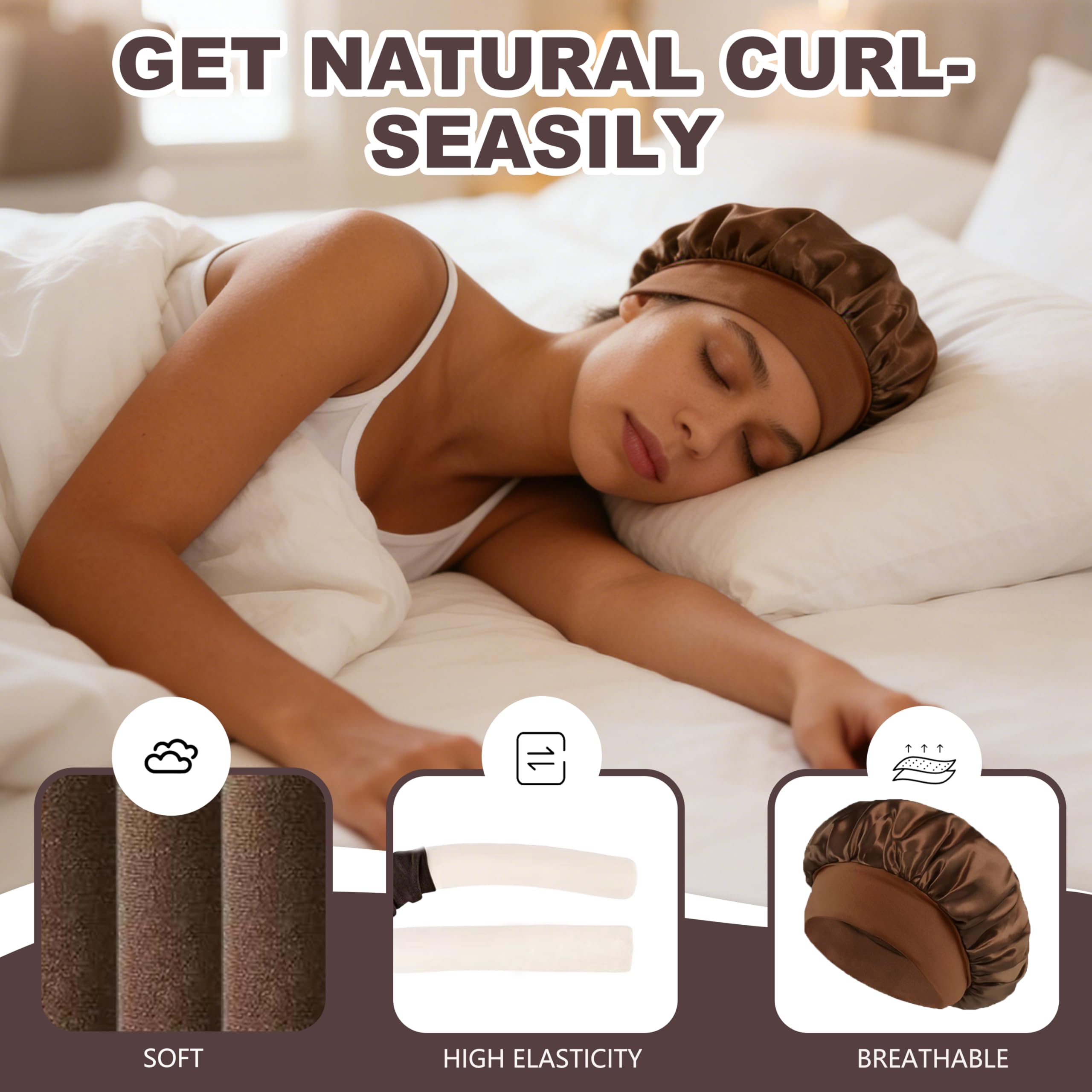 Heatless Curls Overnight Hair Curlers - 4 Pcs No-Heat Curling Rod to Sleep In and Shower Cap,Velvet Hair Rollers with Satin Wrap (new packaging) — view 6
