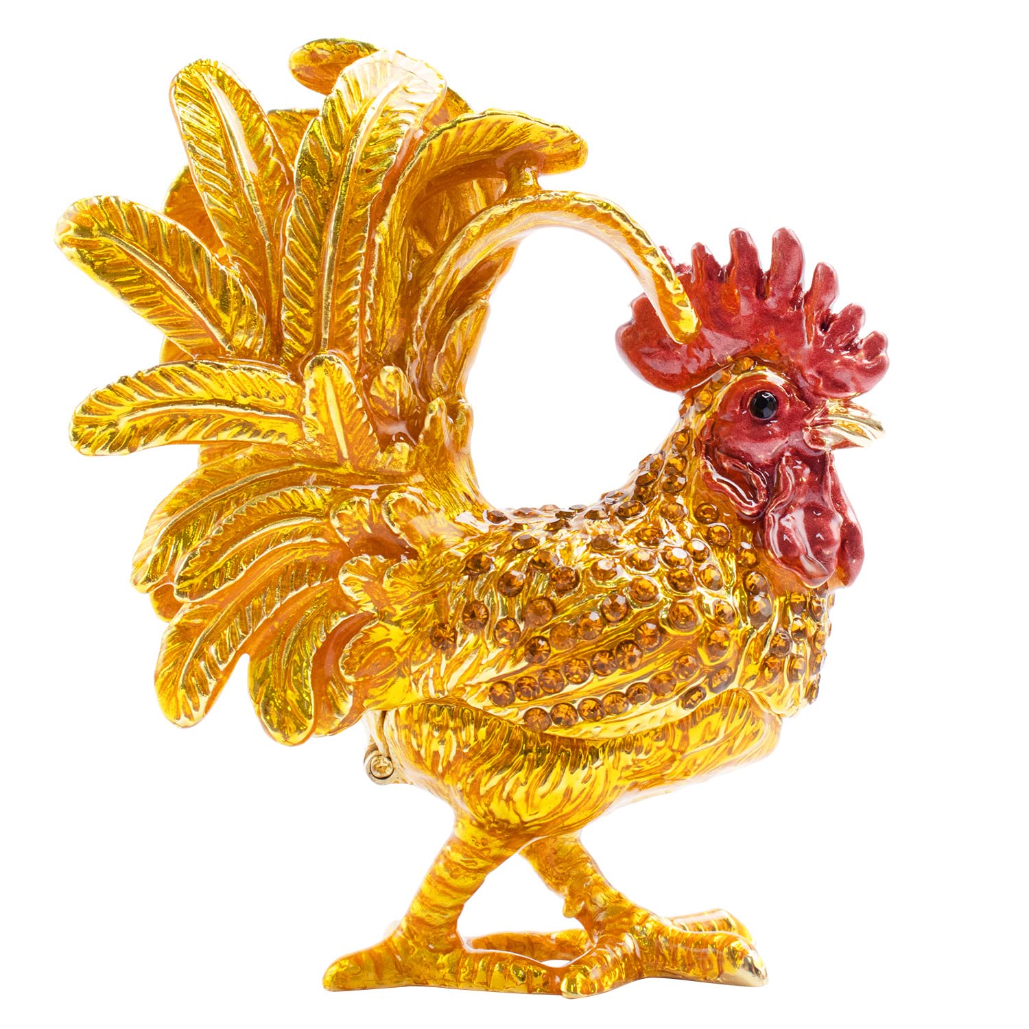 Mini Enamel Rooster Hinged Trinket Box Rooster Ring Box Small Bling Treasure Box Red Jewelry Box for Proposal, Gift and Home Décor, Rooster（Gold)