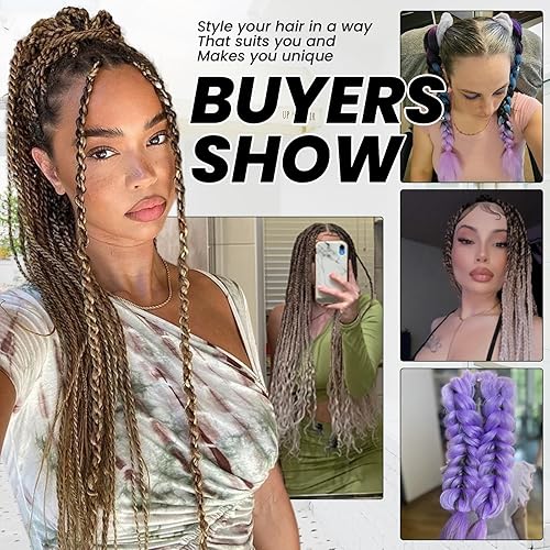 Miniatura 7 de EMMOR Extensiones de cabello trenzado jumbo de 24 pulgadas, fibra sintética de alta temperatura, 6 piezas de trenzas de caja, trenzas trenzadas de
