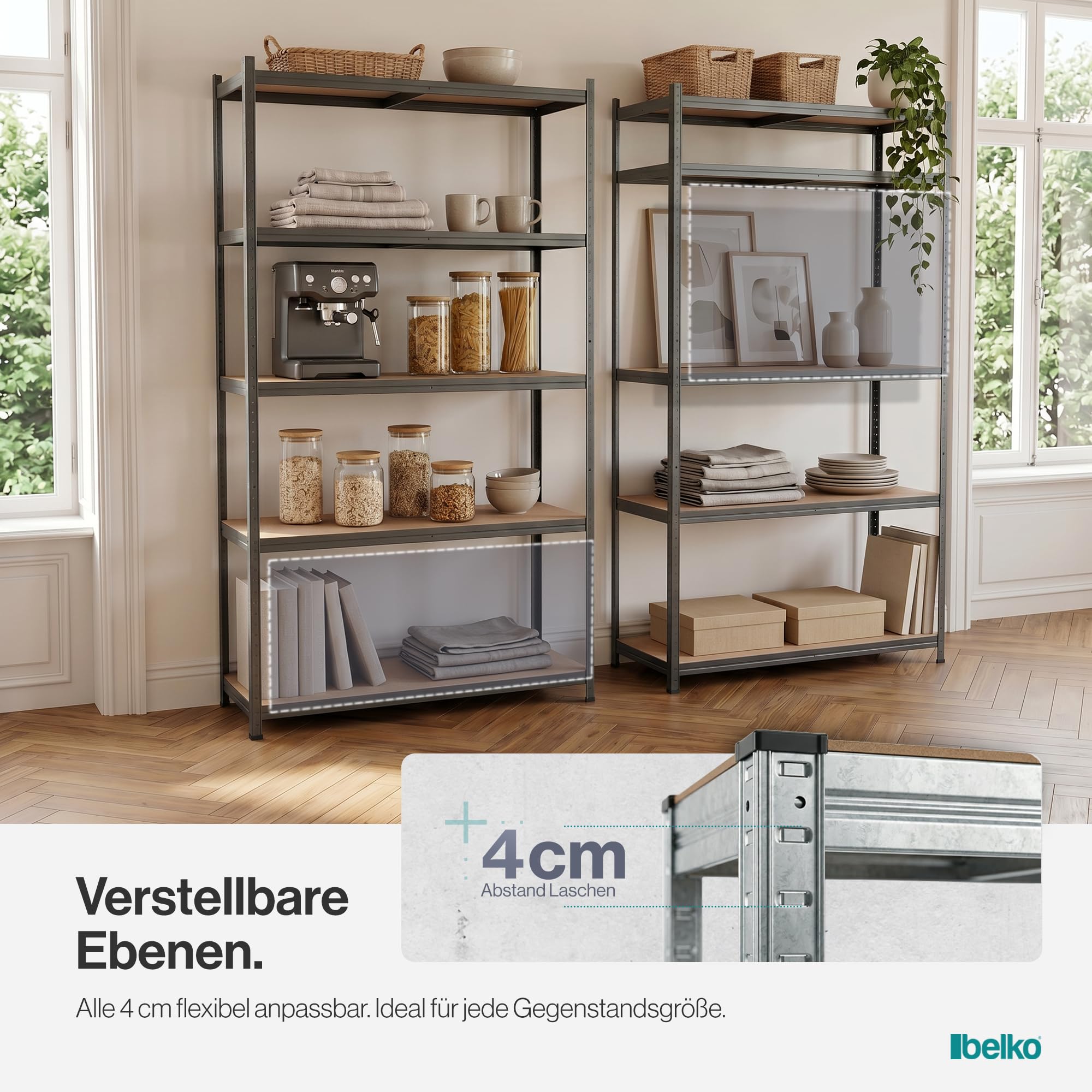 BELKO® Scaffalatura per carichi pesanti C225, antracite, 200 x 120 x 50 cm, scaffale XXL per cantina, scaffale in metallo con 5 ripiani, portata fino a 900 kg (180 kg per ripiano)