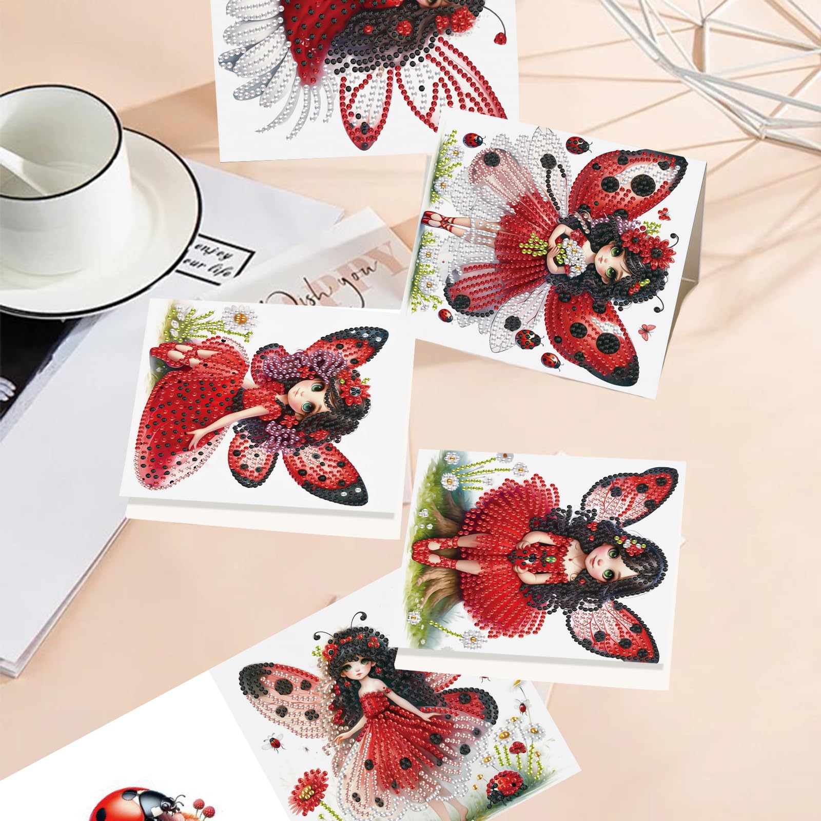 6 Biglietti Di Auguri Fai Da Te Con Pittura A Diamante 5D, Kit Completo Con Strass, Per Adulti, Compleanno, Natale - 4